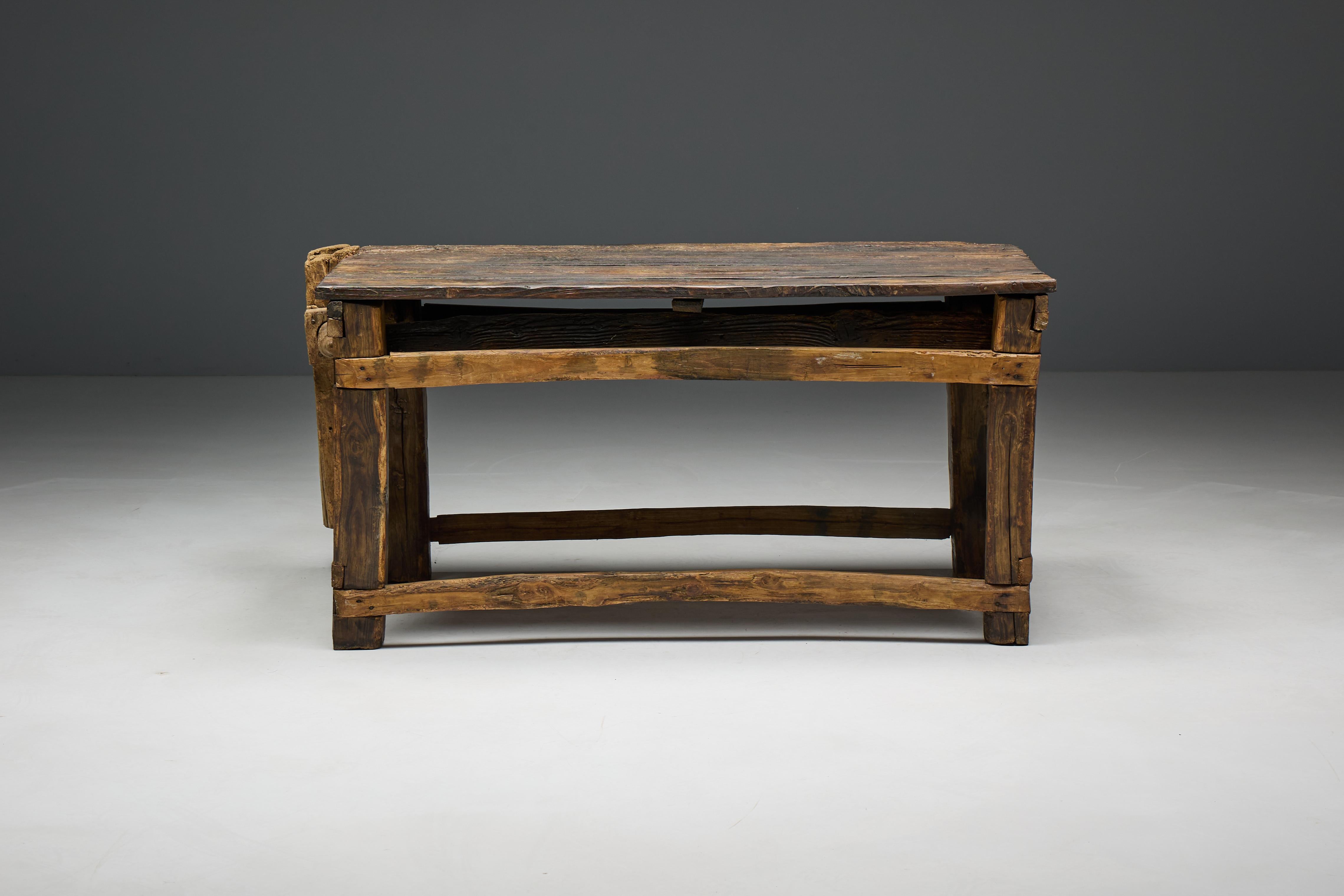 Rustic Primitive Working Bench, France, Early 19th Century For Sale 8