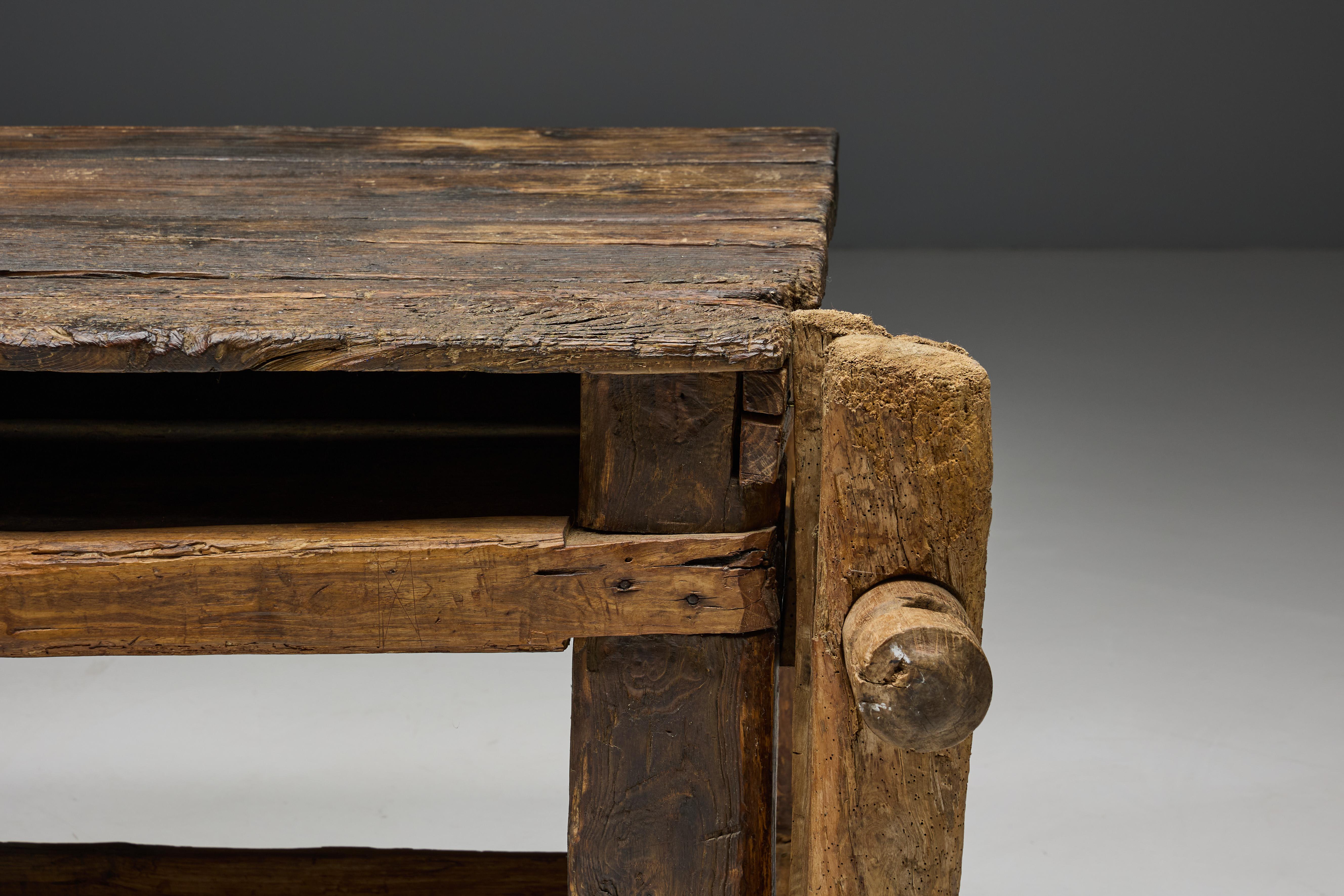 Rustic Primitive Working Bench, France, Early 19th Century For Sale 10