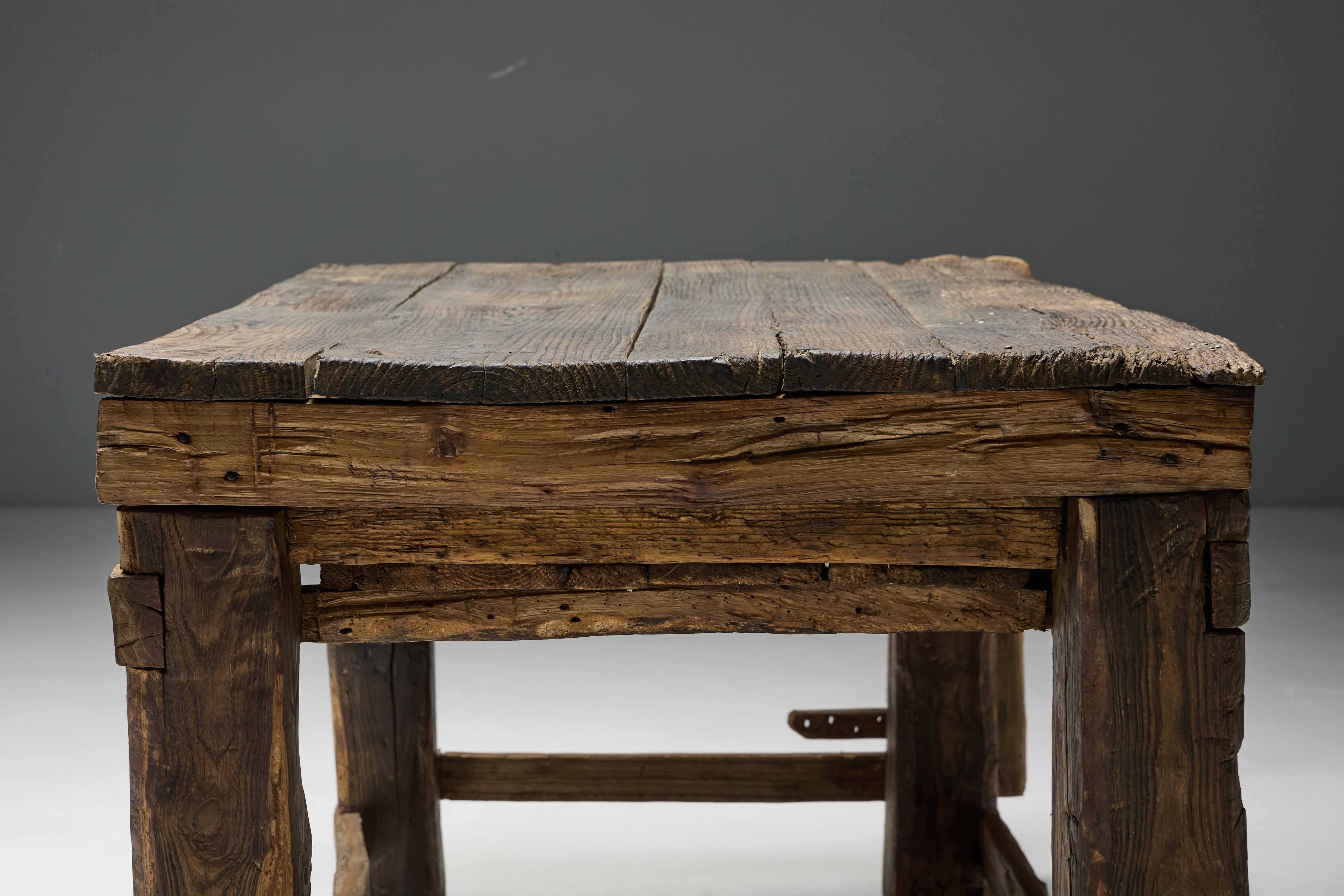 Rustic Primitive Working Bench, France, Early 19th Century For Sale 11