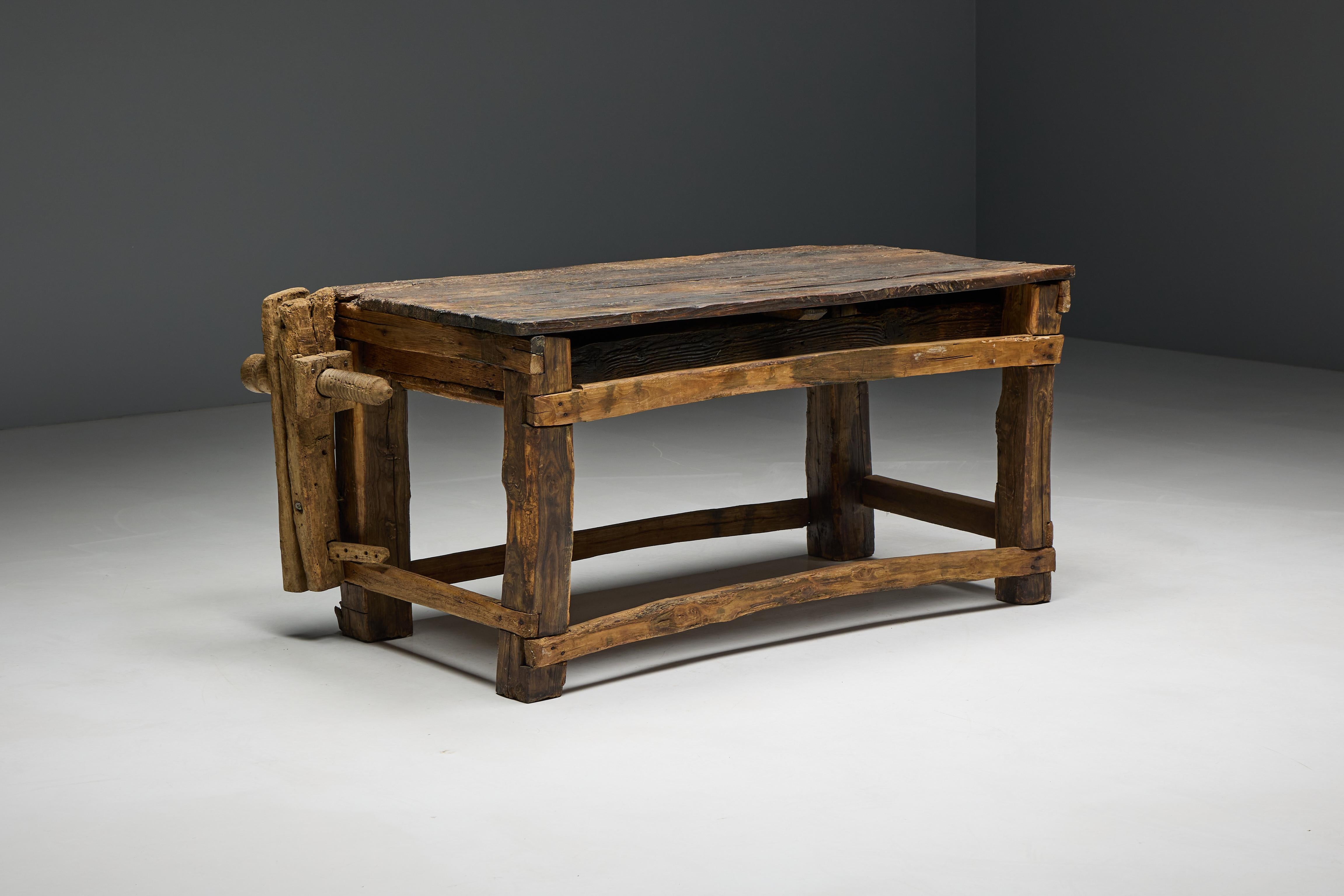 Rustic Primitive Working Bench, France, Early 19th Century For Sale 12