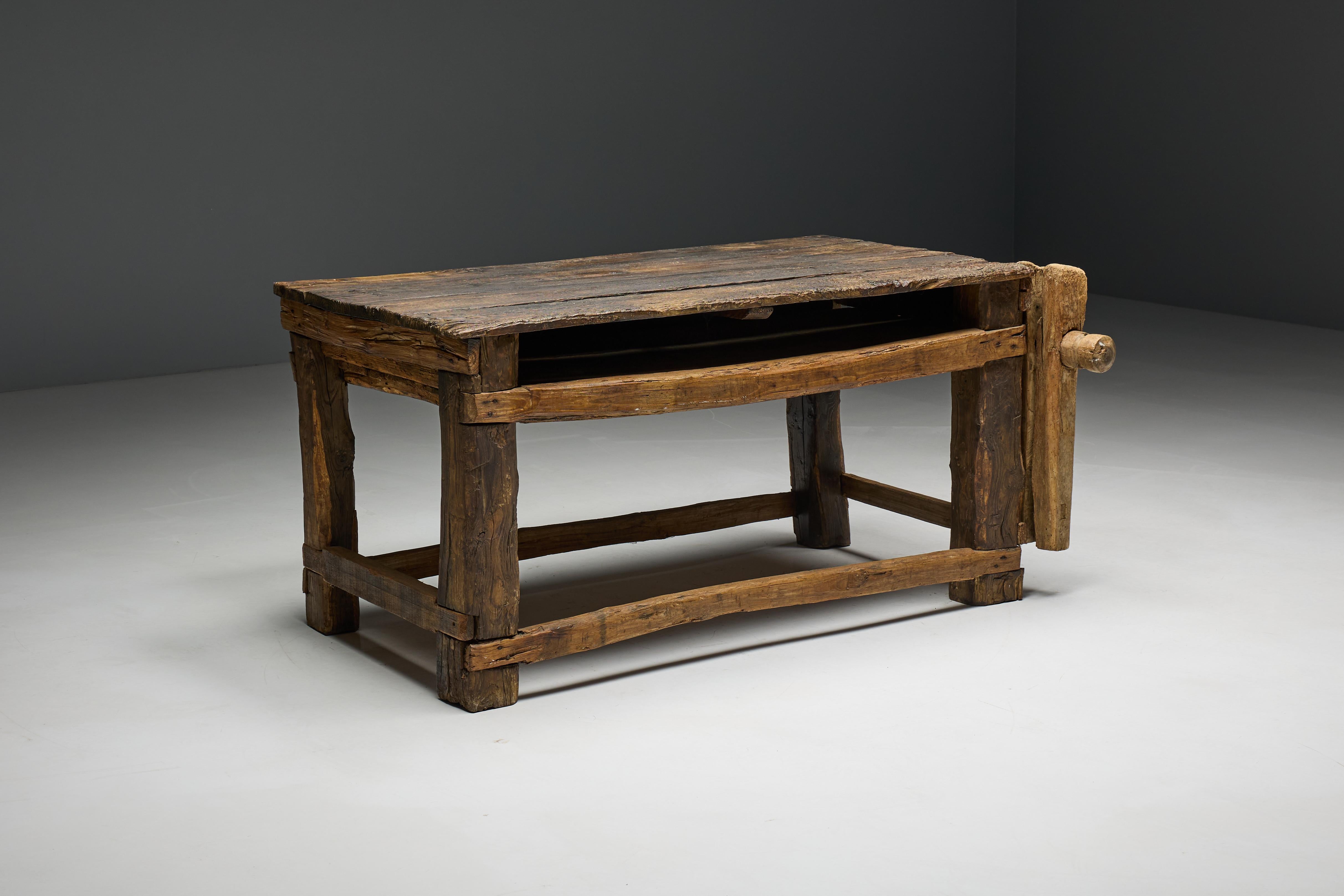 Rustic Primitive Working Bench, France, Early 19th Century For Sale 2