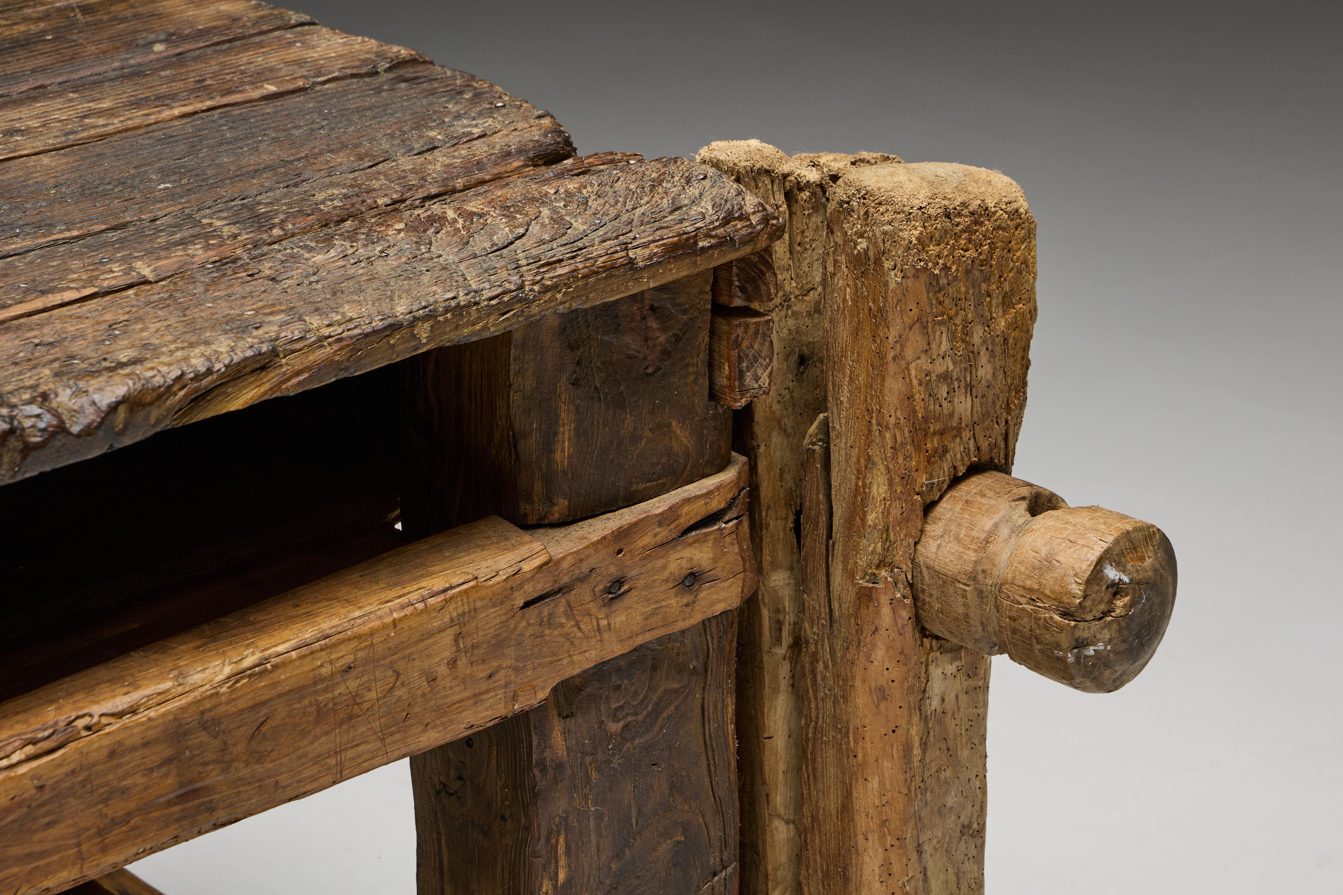 Rustic Primitive Working Bench, France, Early 19th Century For Sale 3