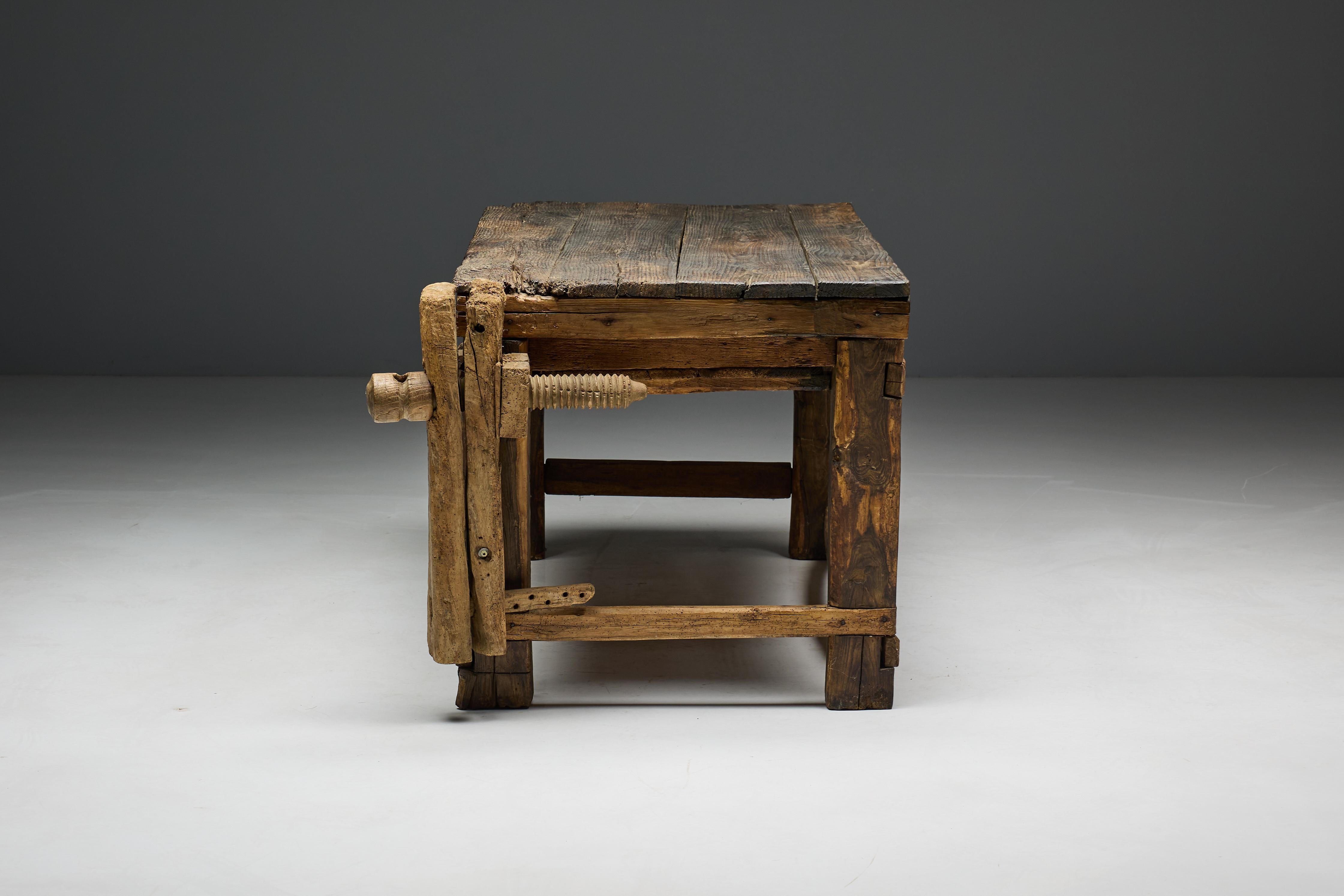 Rustic Primitive Working Bench, France, Early 19th Century For Sale 4