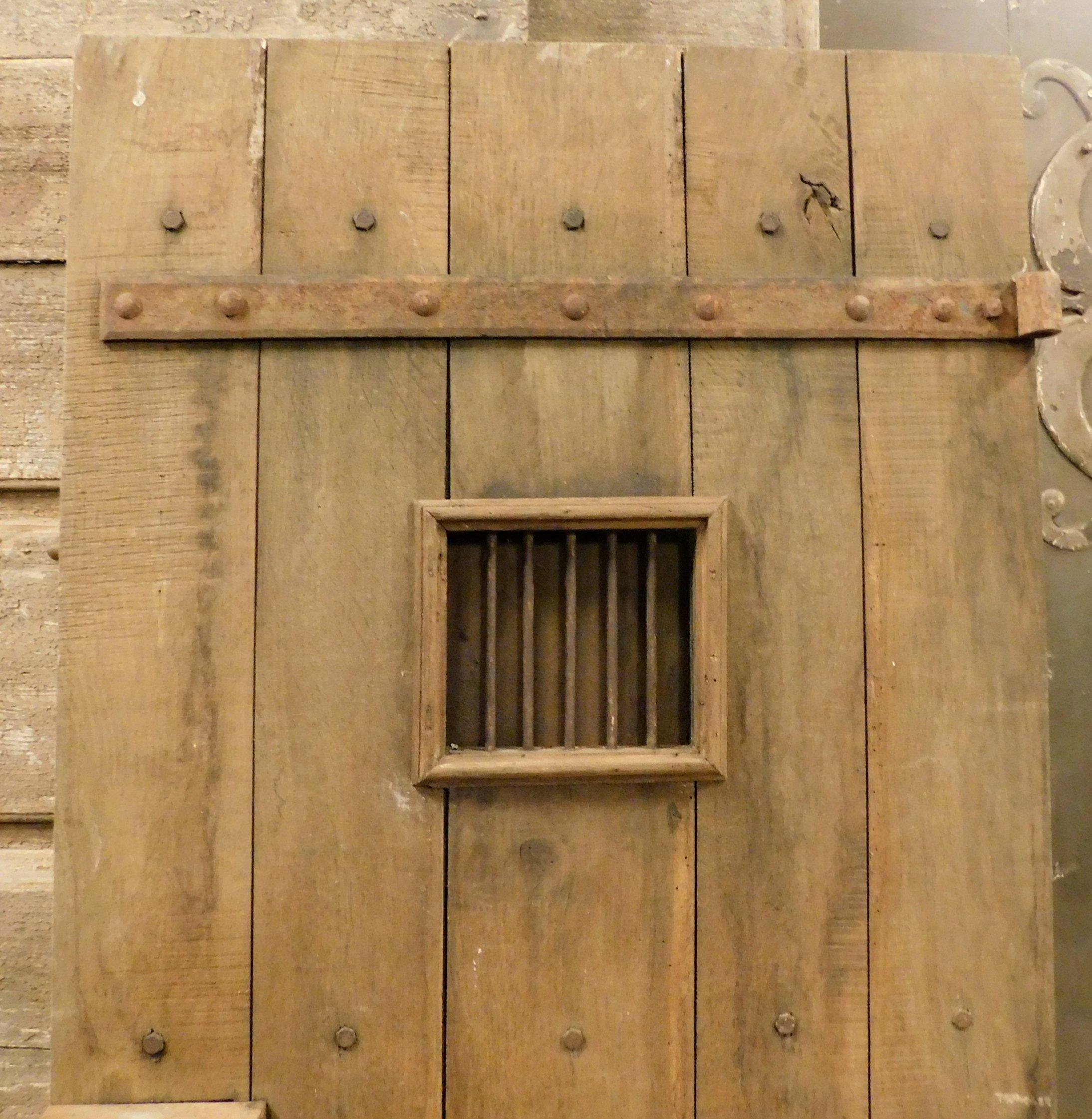 Italian Rustic Prison Old Door with Chestnut Window, 19th Century, Italy