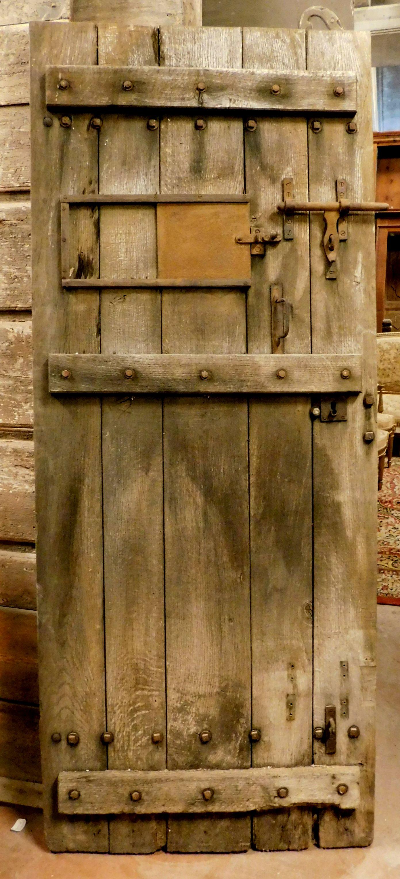 Rustic Prison Old Door with Chestnut Window, 19th Century, Italy 1