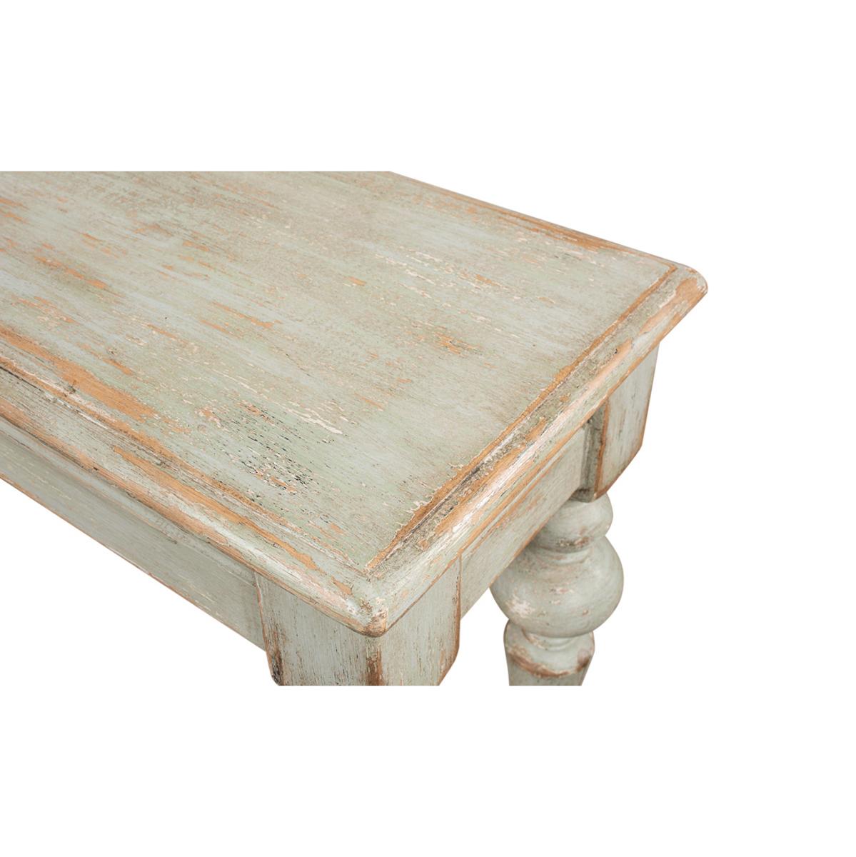 Asian Rustic Provincial Sage Pine Console Table For Sale