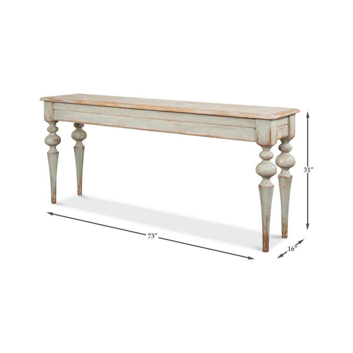 Rustic Provincial Sage Pine Console Table For Sale 1
