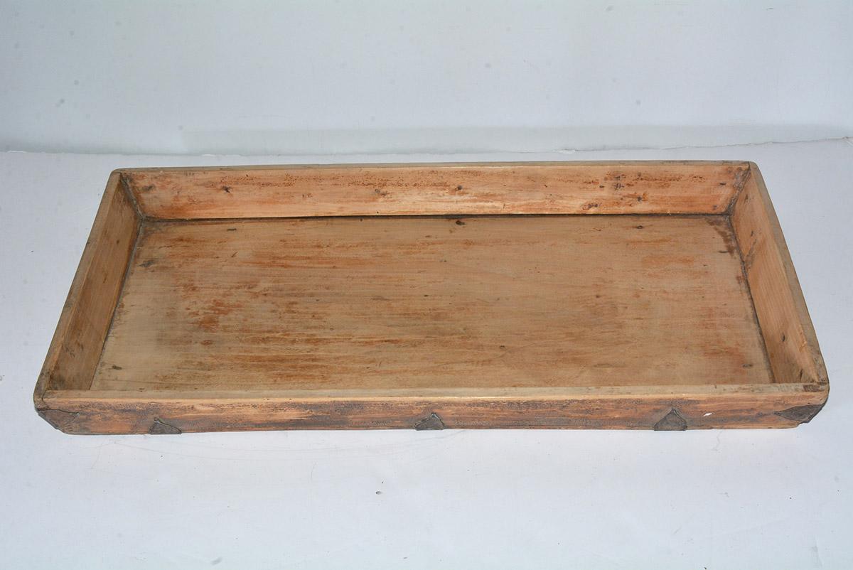 The organic rustic vintage Chinese country style serving tea tray adds timeless appeal to modern interiors as a sculptural object, coffee table catch-all or serving platter. Well used in time but has wonderful wood patina adding character and style!