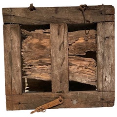 Rustic Ranch Small Mesquite Window Forged Iron Hardware Jalisco Hacienda 1940s