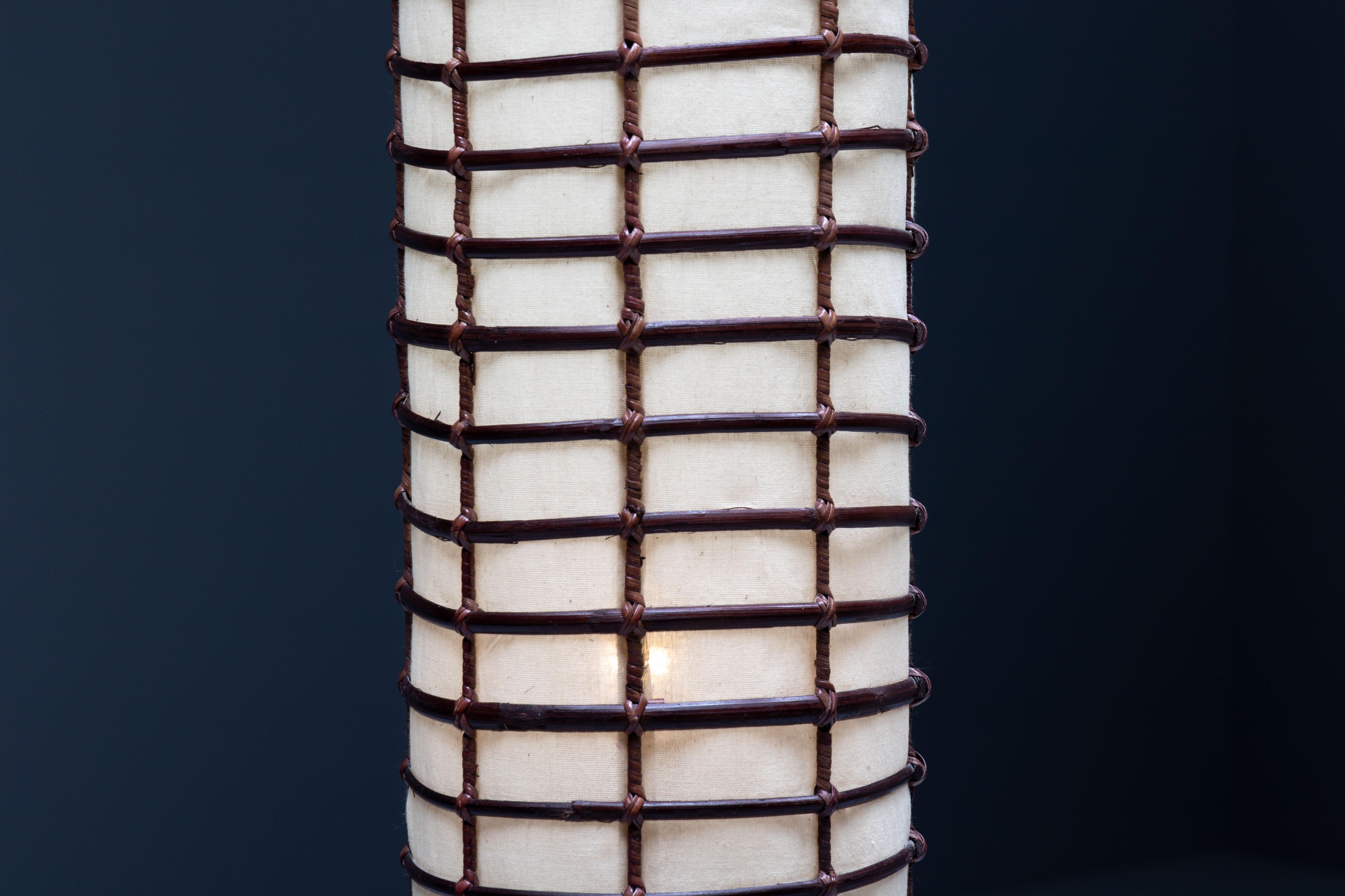 Rustic Rattan and Linen Lamps, France, 1970s For Sale 5
