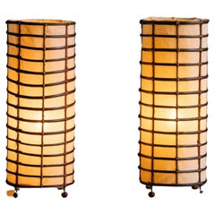 Rustic Rattan and Linen Lamps, France, 1970s