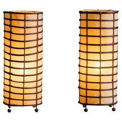 Rustic Rattan and Linen Lamps, France, 1970s