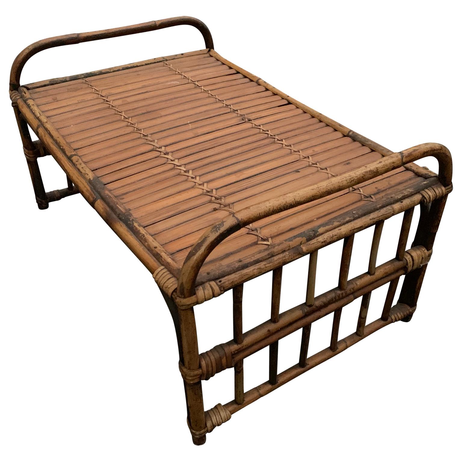 Mid-Century Modern Vintage Rustic Rattan Bed Tray