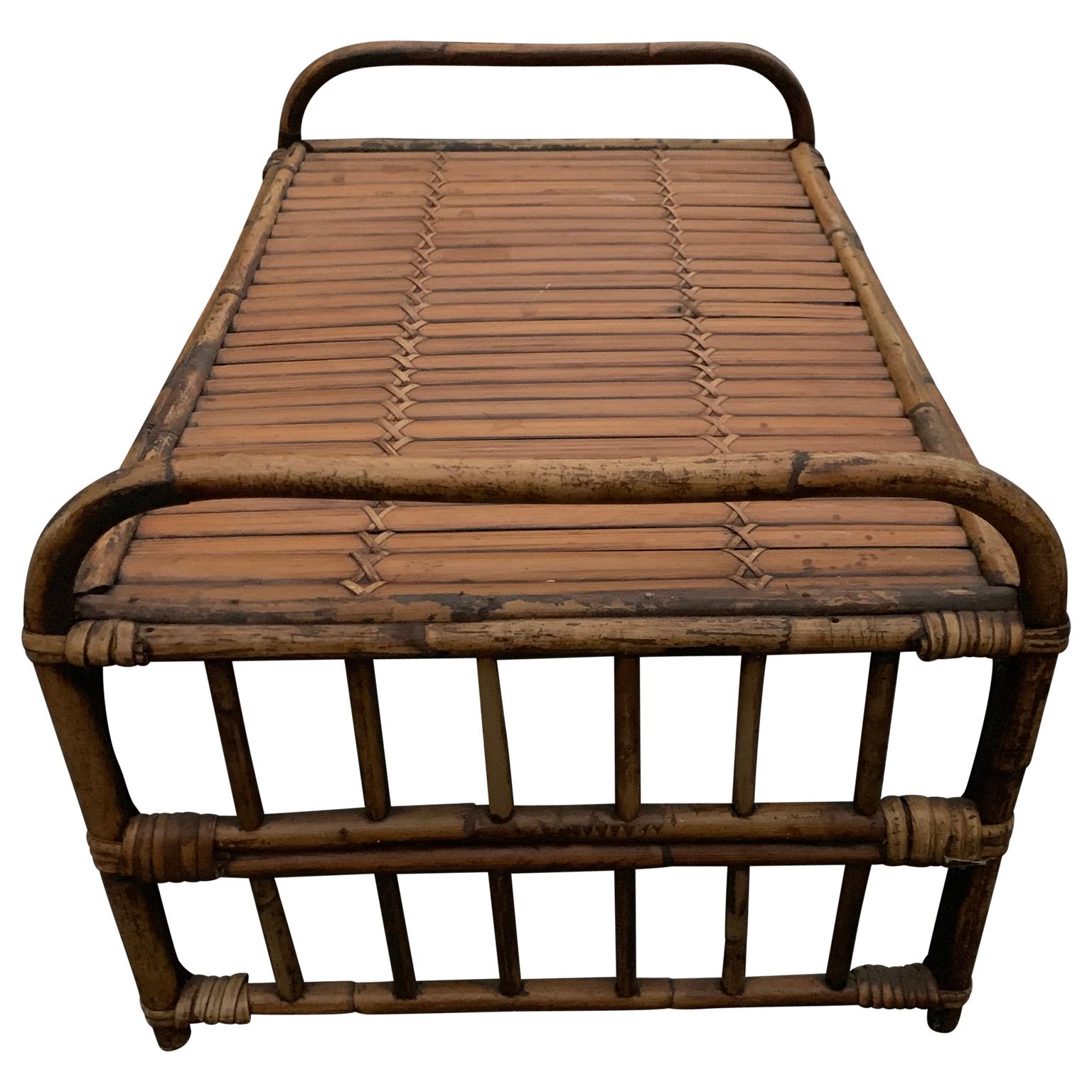 French Vintage Rustic Rattan Bed Tray