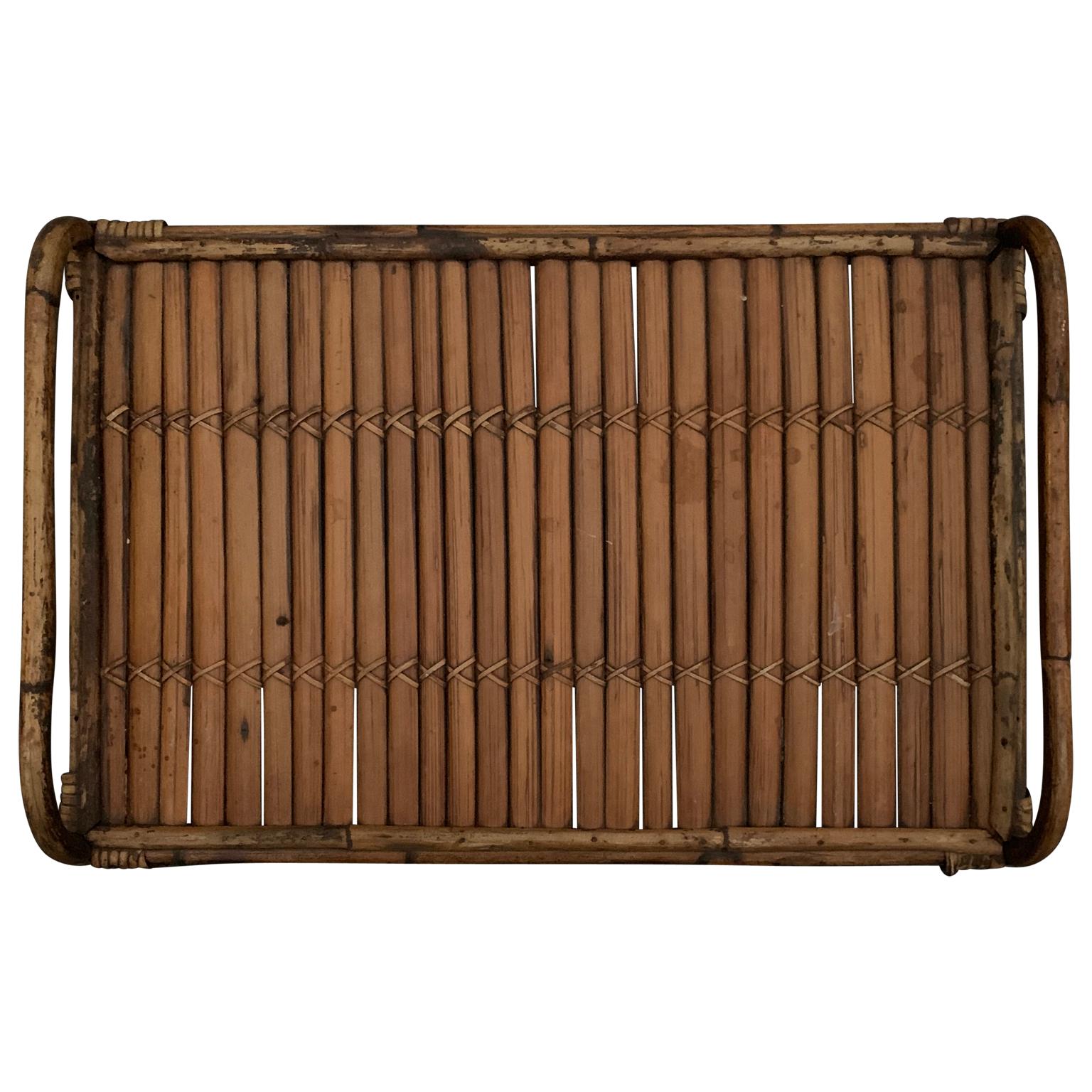 20th Century Vintage Rustic Rattan Bed Tray