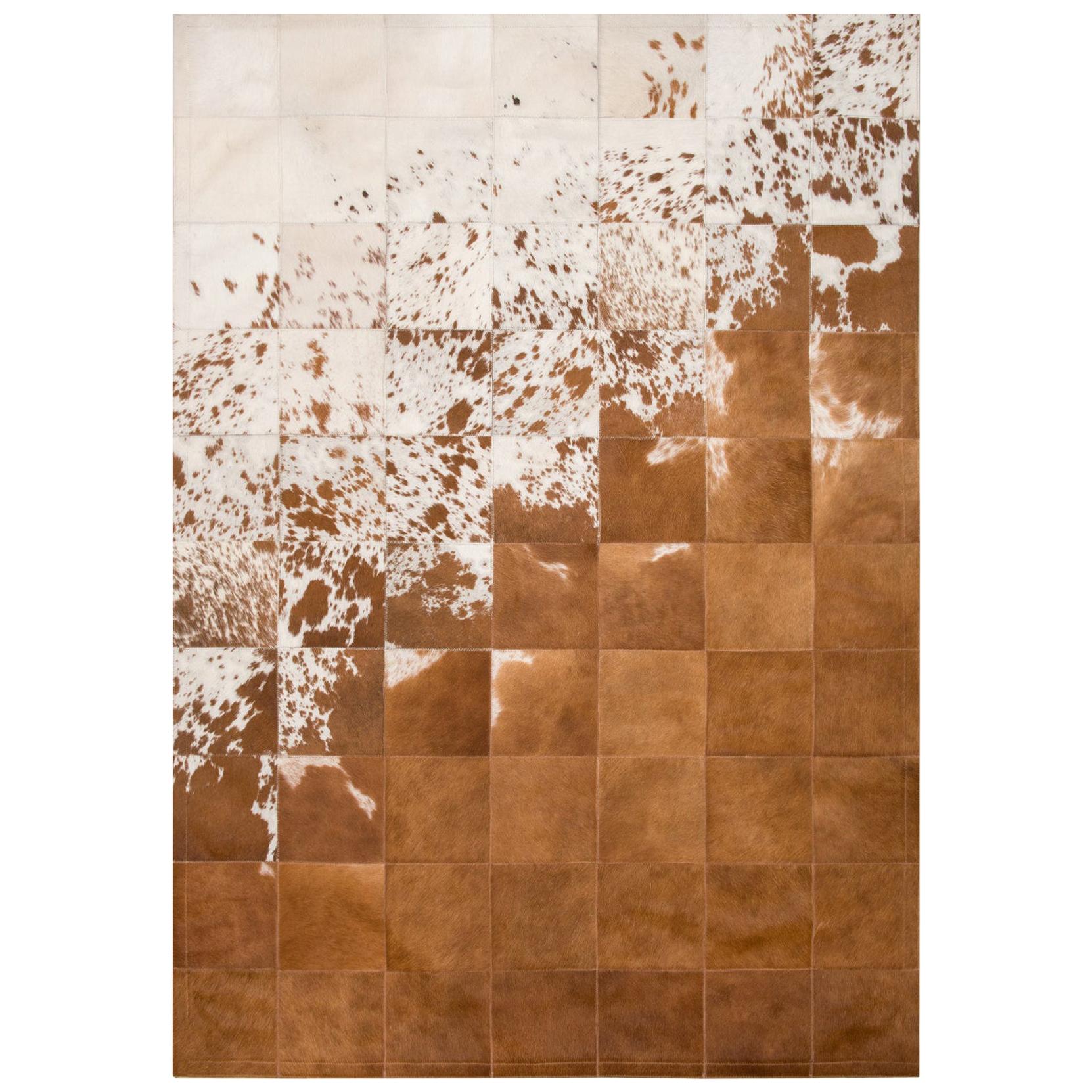 Rustic, Raw Brown and White Customizable Gaucho Cowhide Area Floor Rug XX-Large