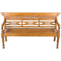 Rustic Reclaimed Pine Carved Wood Bench