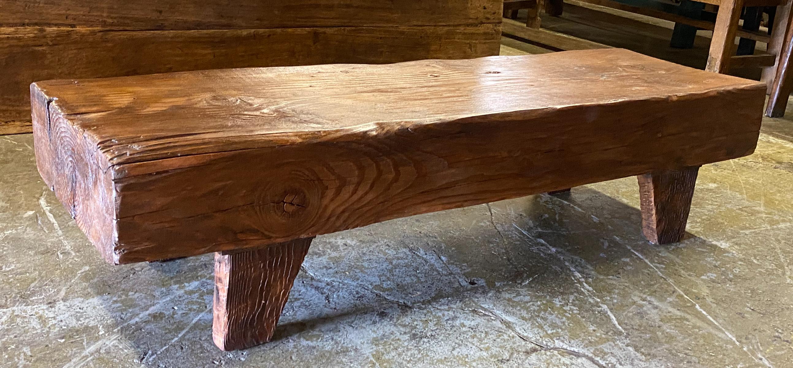 This low bench or coffee table is made from reclaimed Douglas fir. The thickness of the top is 7