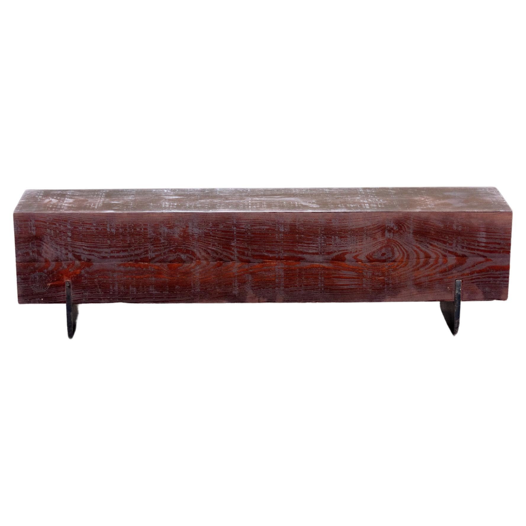 Rustic Beam Bench  Stained Pine  Blackened Steel  by Alabama Sawyer