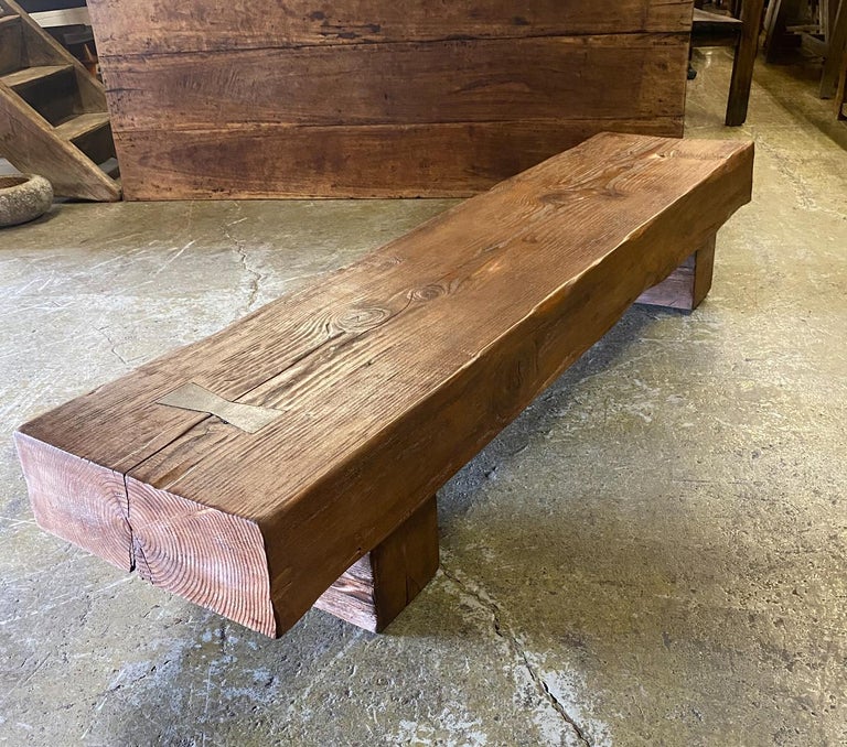Rustic Reclaimed Wood Bench with Butterfly Inlay at 1stDibs