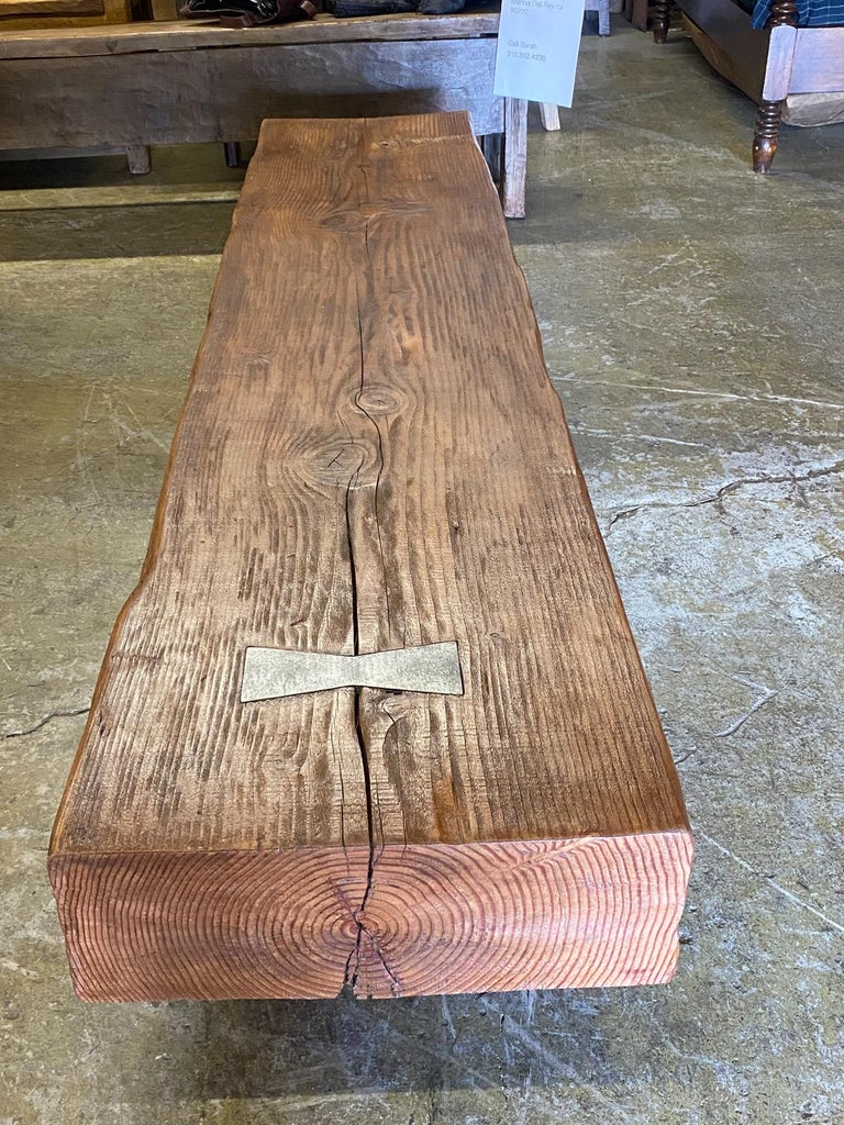 Rustic Reclaimed Wood Bench with Butterfly Inlay at 1stDibs