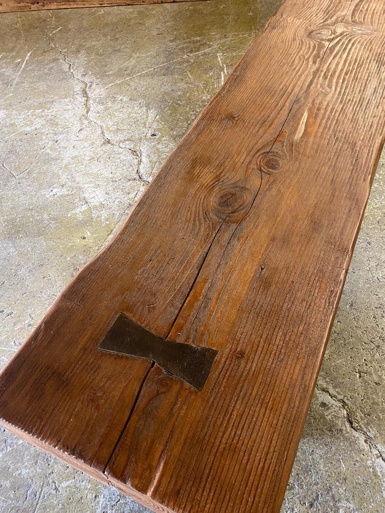 Rustic Reclaimed Wood Bench with Butterfly Inlay at 1stDibs