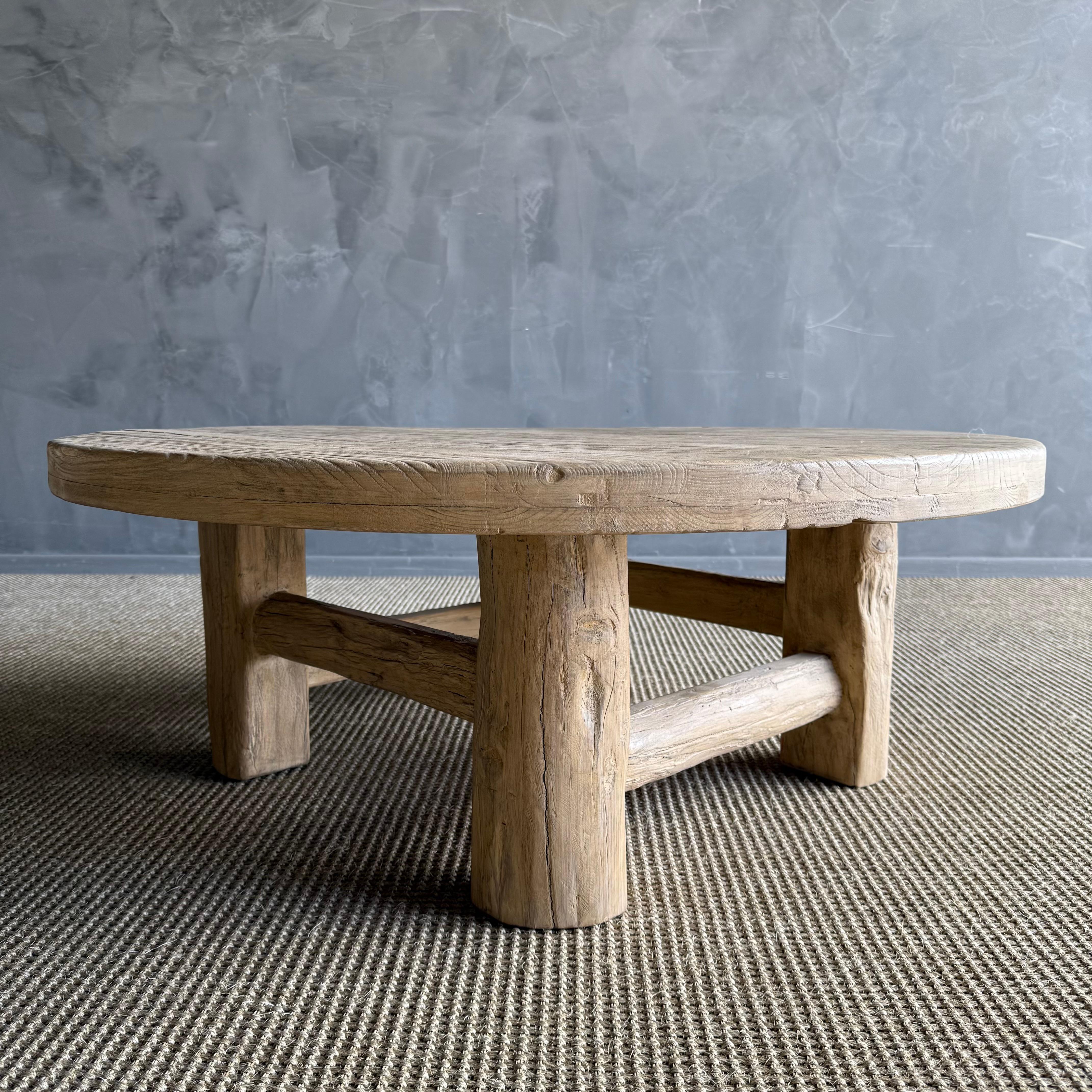 Contemporary Rustic Reclaimed Wood Coffee Table with Stump Legs