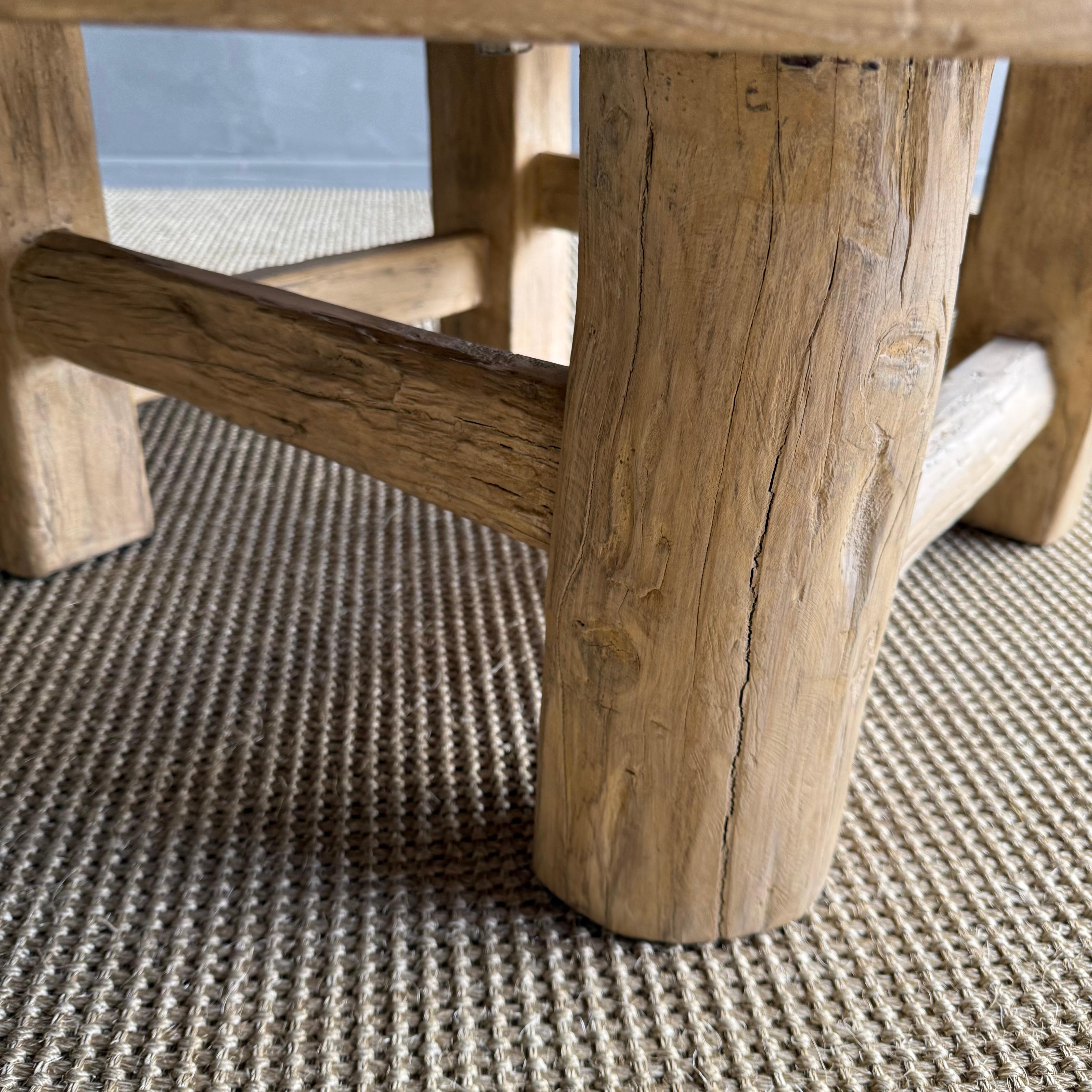 Rustic Reclaimed Wood Coffee Table with Stump Legs 1
