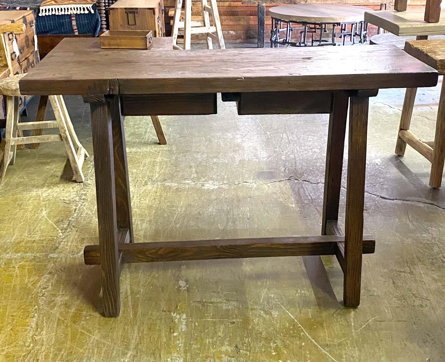 Rustic Reclaimed Wood Console with Drawers In Good Condition In Los Angeles, CA