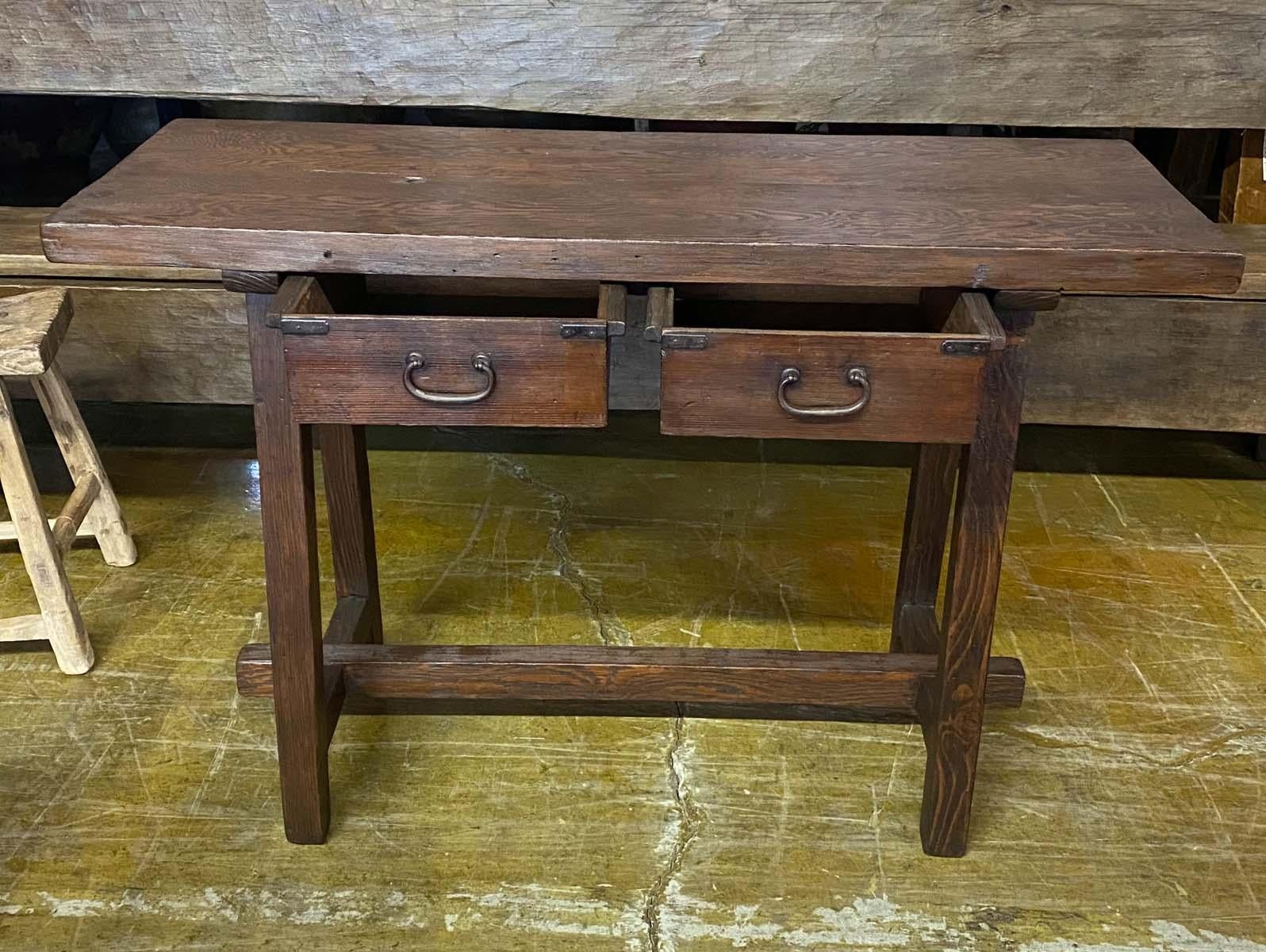 20th Century Rustic Reclaimed Wood Console with Drawers