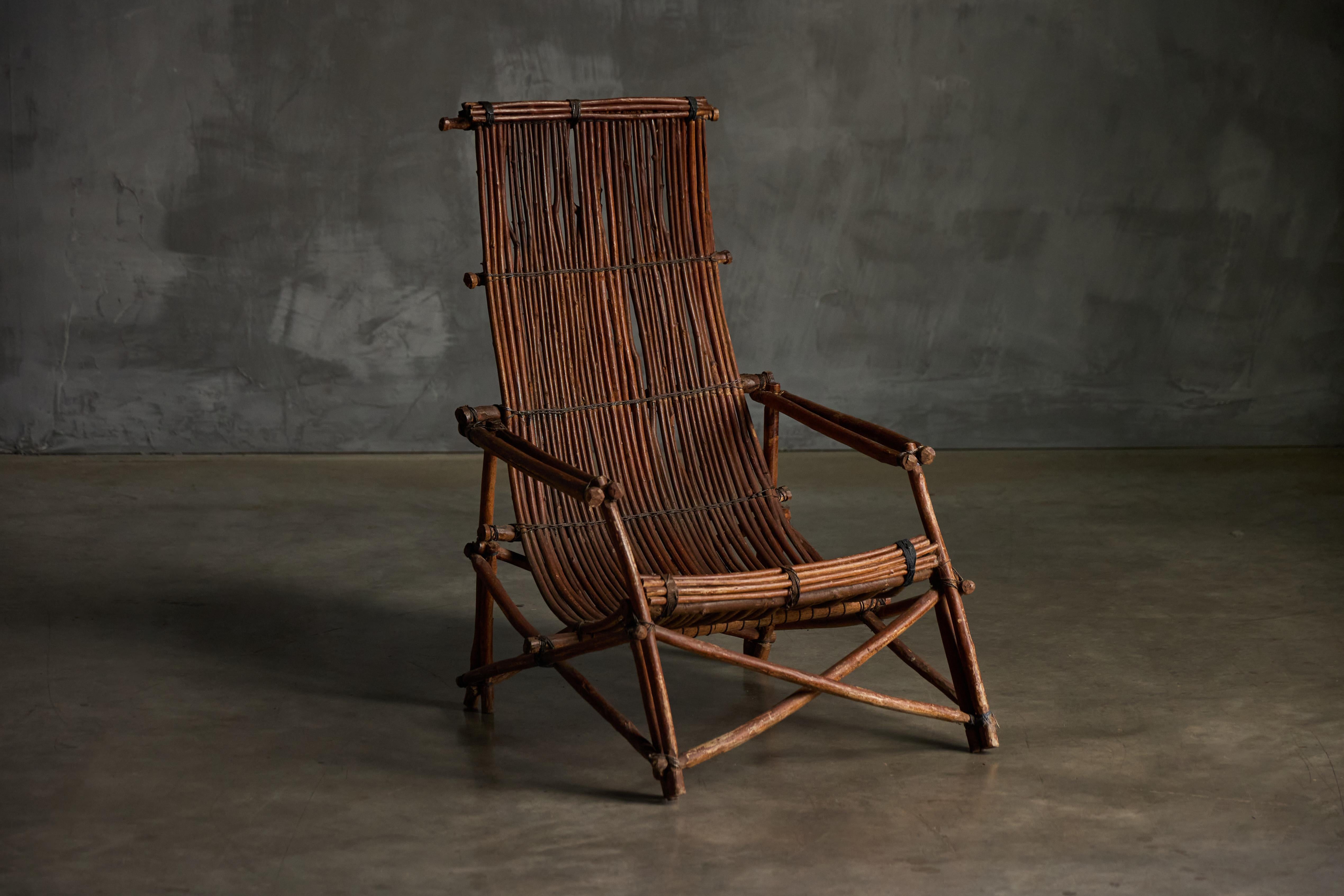 Sillas reclinables rústicas de mimbre artesanal, Italia, años 50 en venta 7