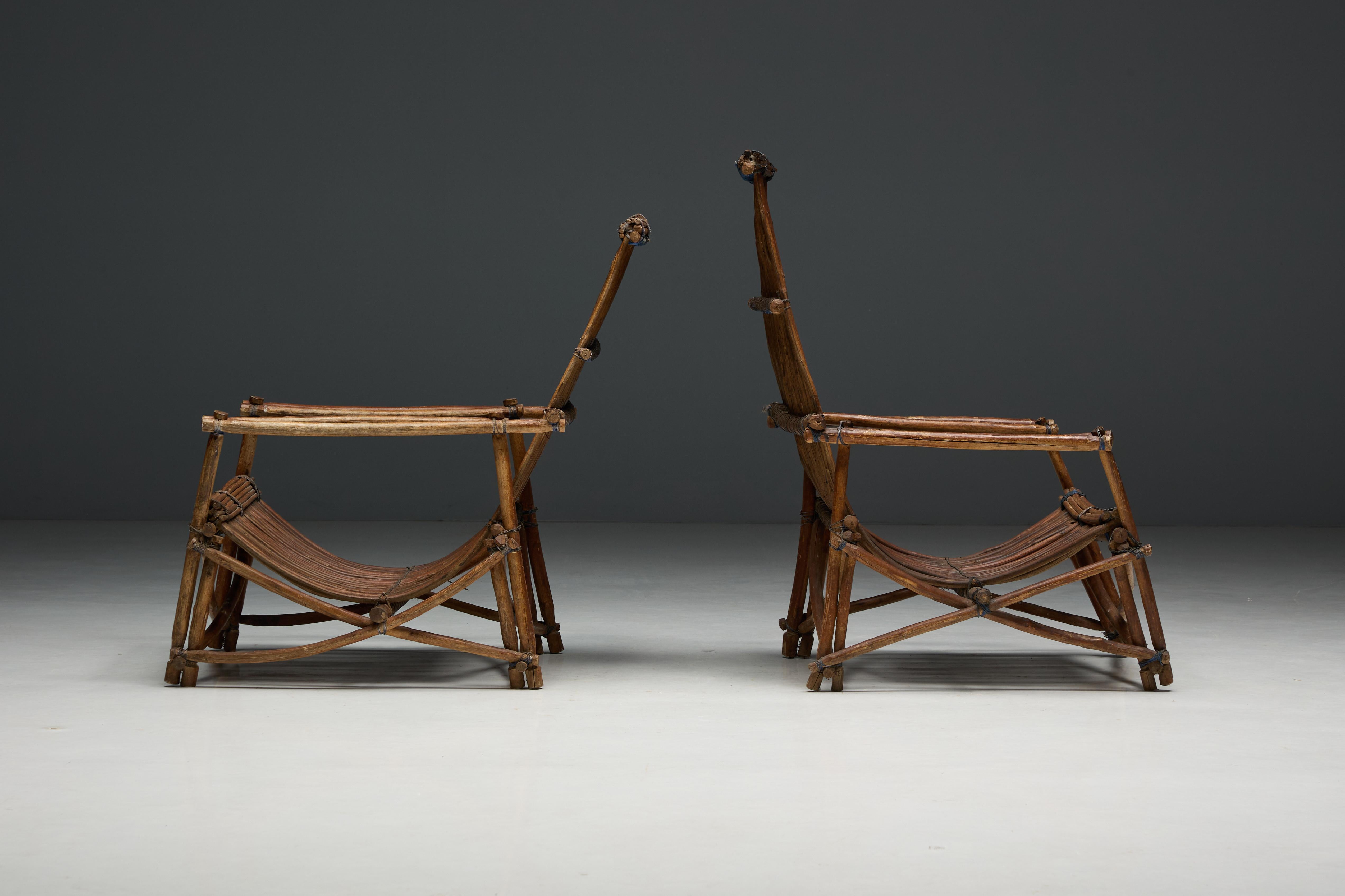 Sillas reclinables rústicas de mimbre artesanal, Italia, años 50 en venta 13