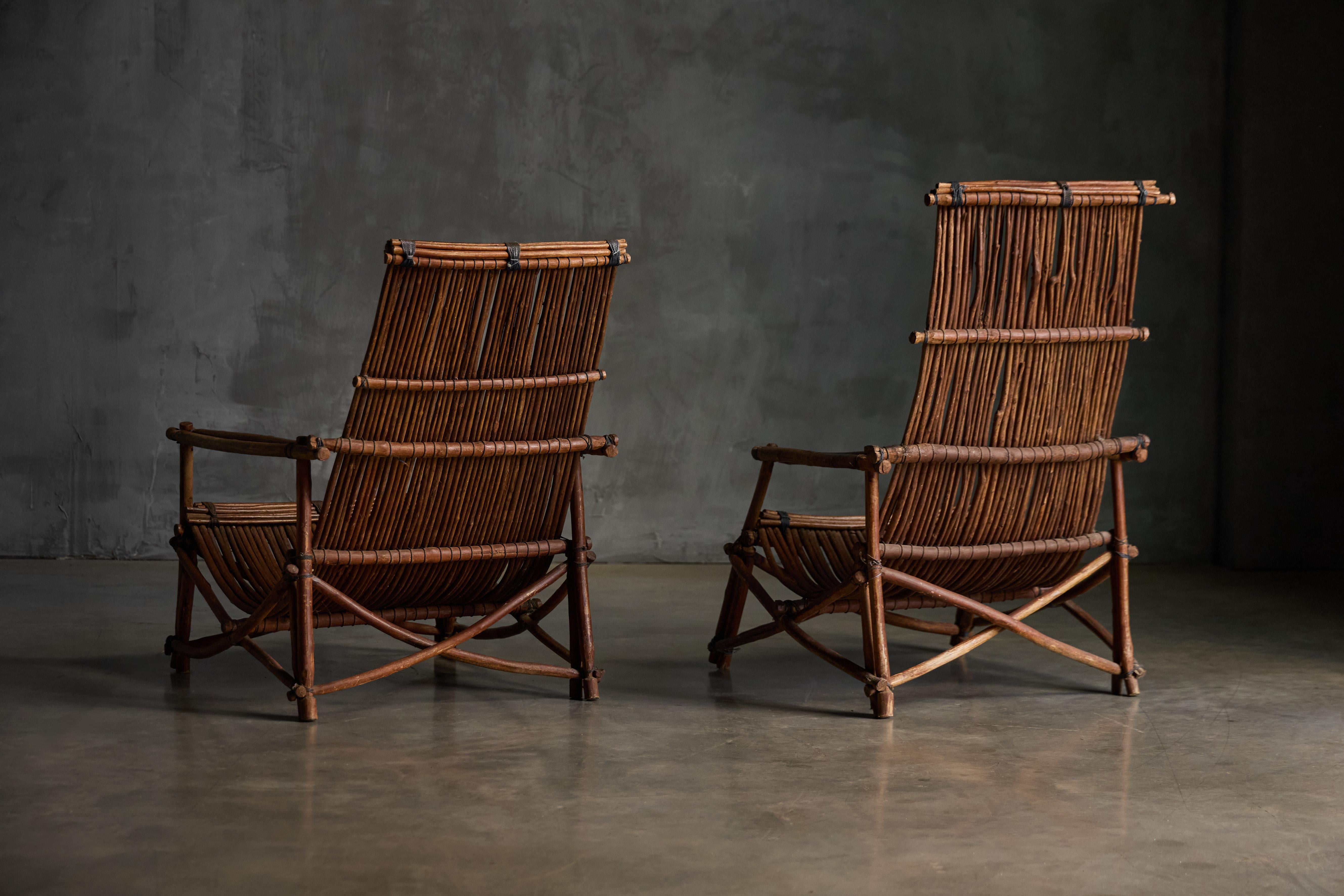 Sillas reclinables rústicas de mimbre artesanal, Italia, años 50 Italiano en venta