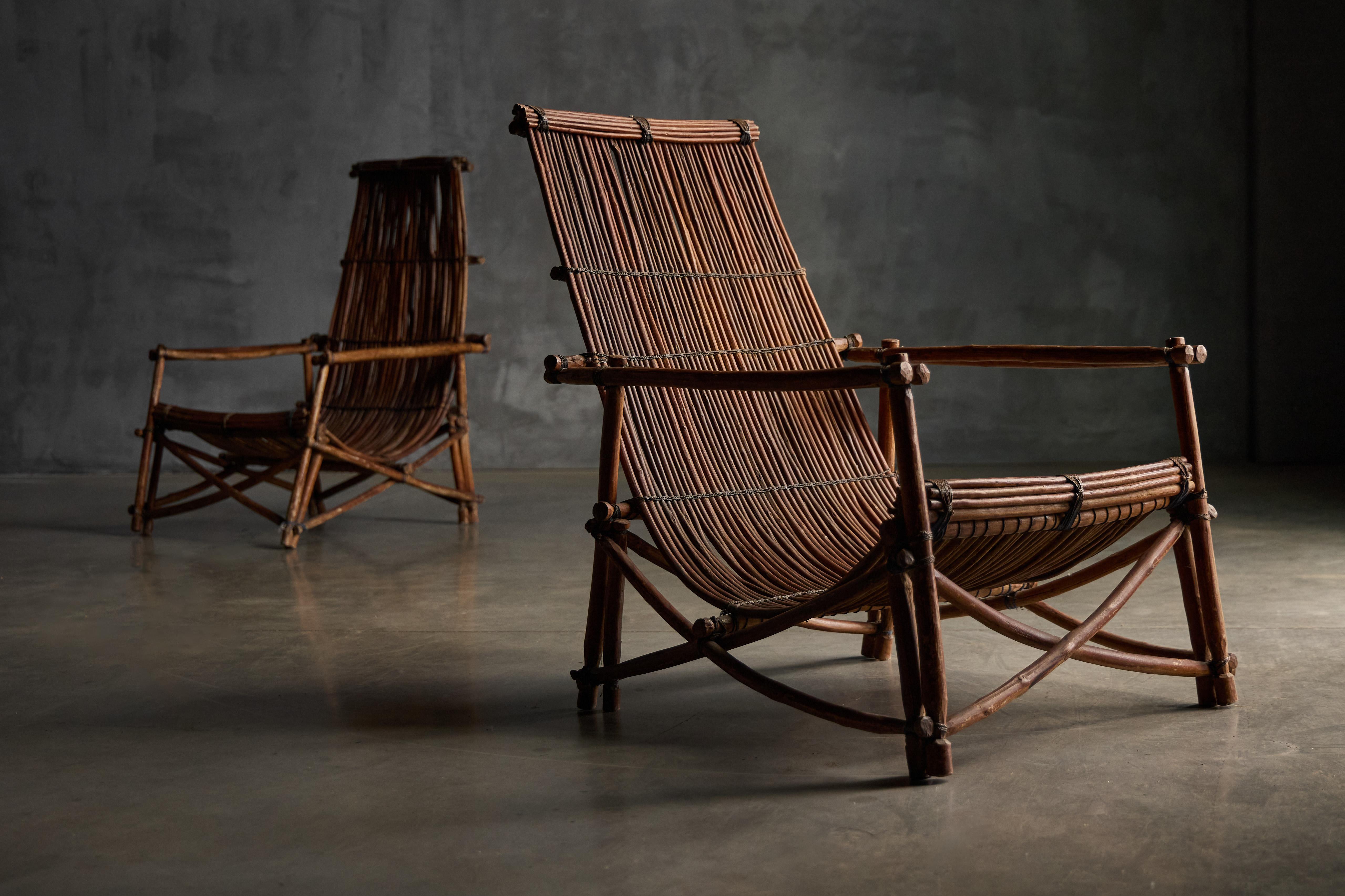 Sillas reclinables rústicas de mimbre artesanal, Italia, años 50 en Bueno estado para la venta en Antwerp, BE