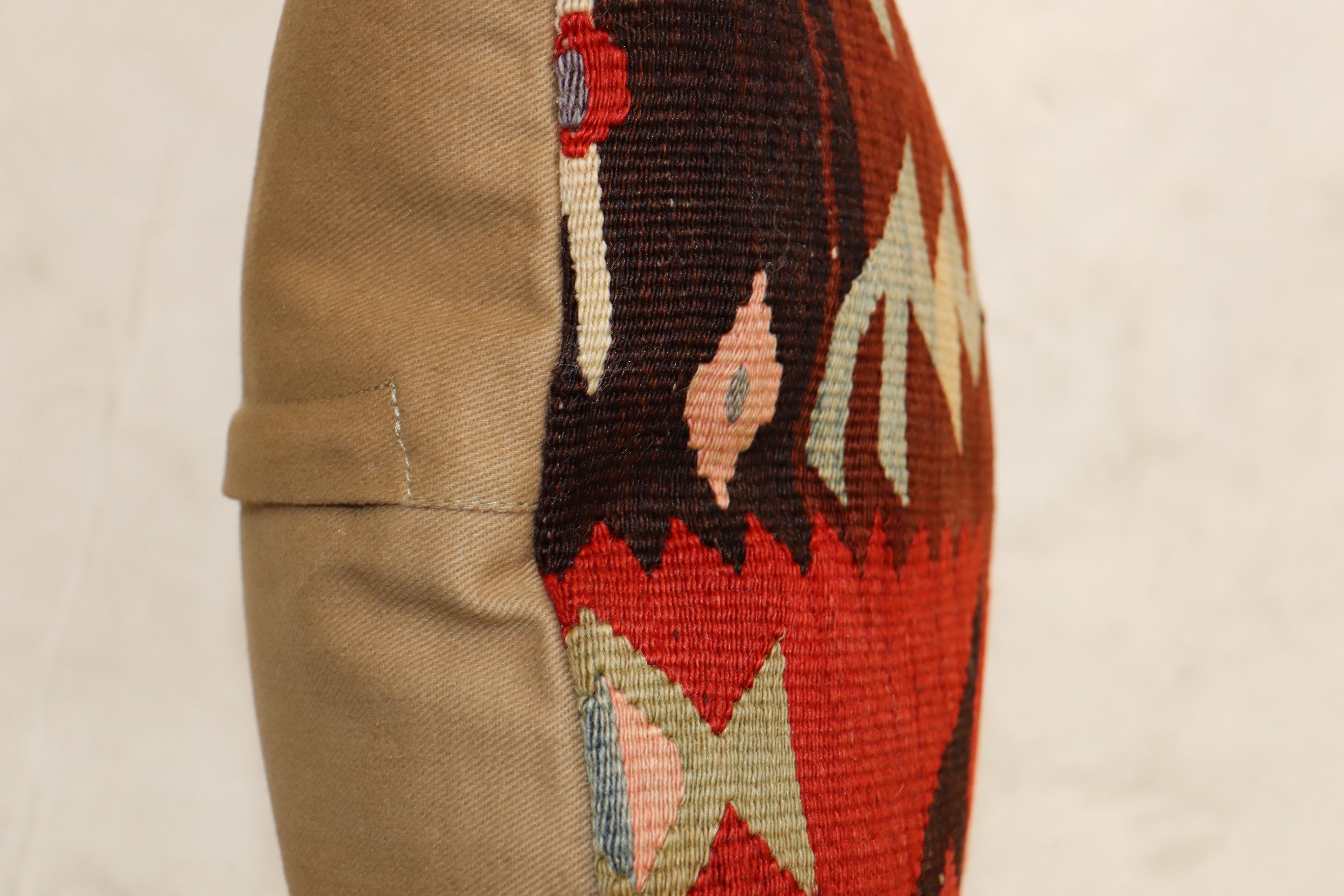 Tribal Rustic Red Brown Geometric Turkish Kilim Pillow For Sale