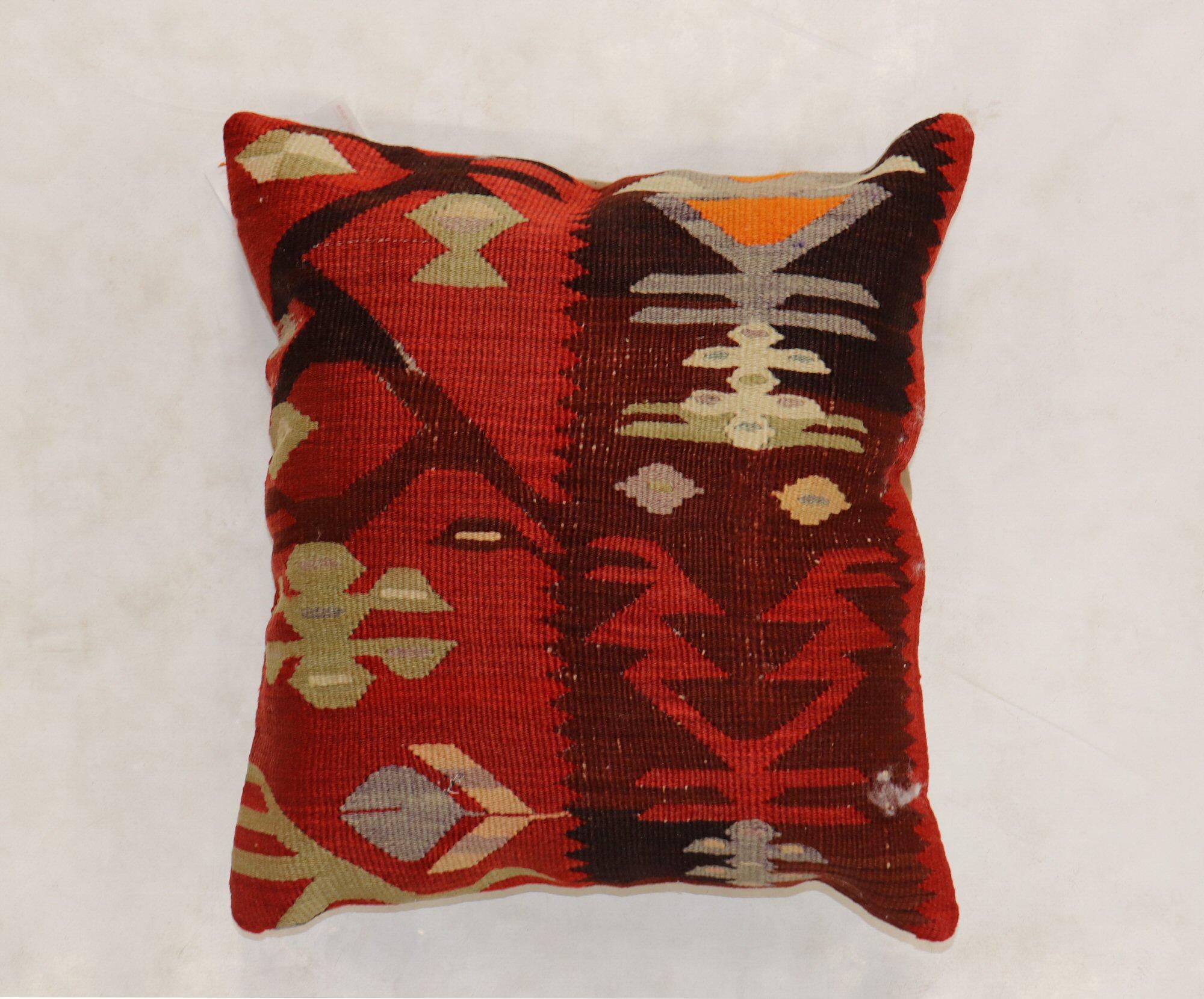 Rustic Red Brown Geometric Turkish Kilim Pillow In Good Condition In New York, NY