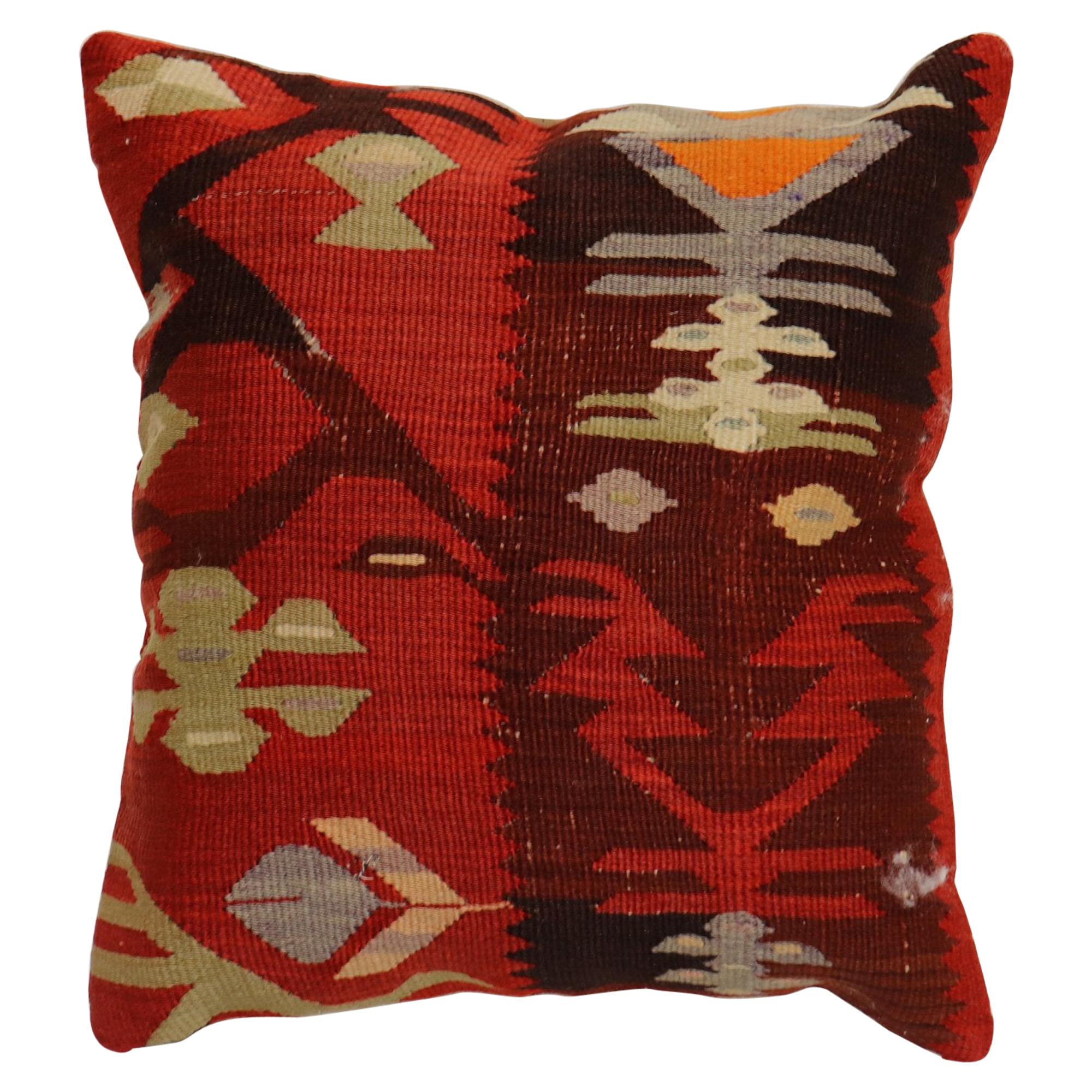 Rustic Red Brown Geometric Turkish Kilim Pillow