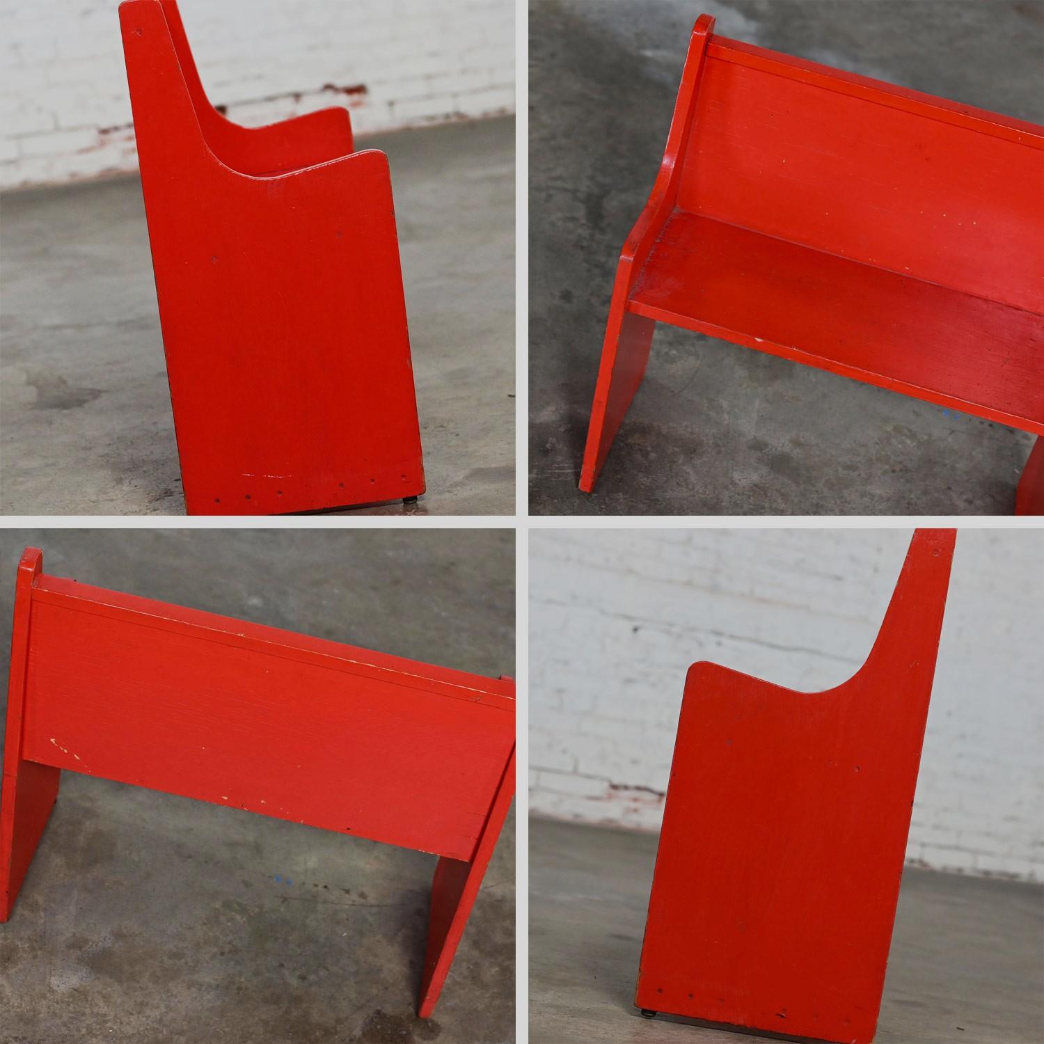 Rustic Red Children’s Hand Crafted Wood Diner Style Table & 2 Benches Set For Sale 12