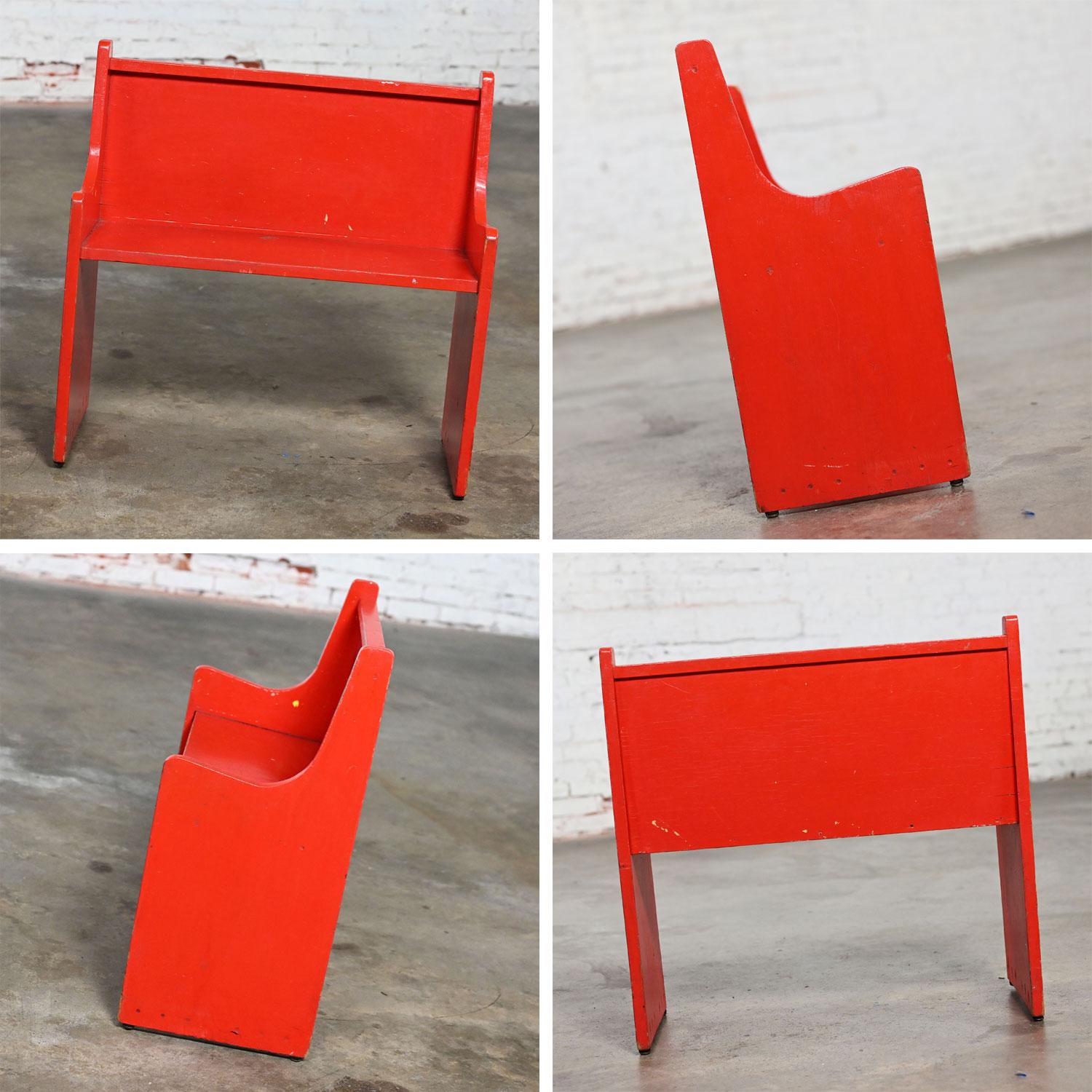 Rustic Red Children’s Hand Crafted Wood Diner Style Table & 2 Benches Set For Sale 13