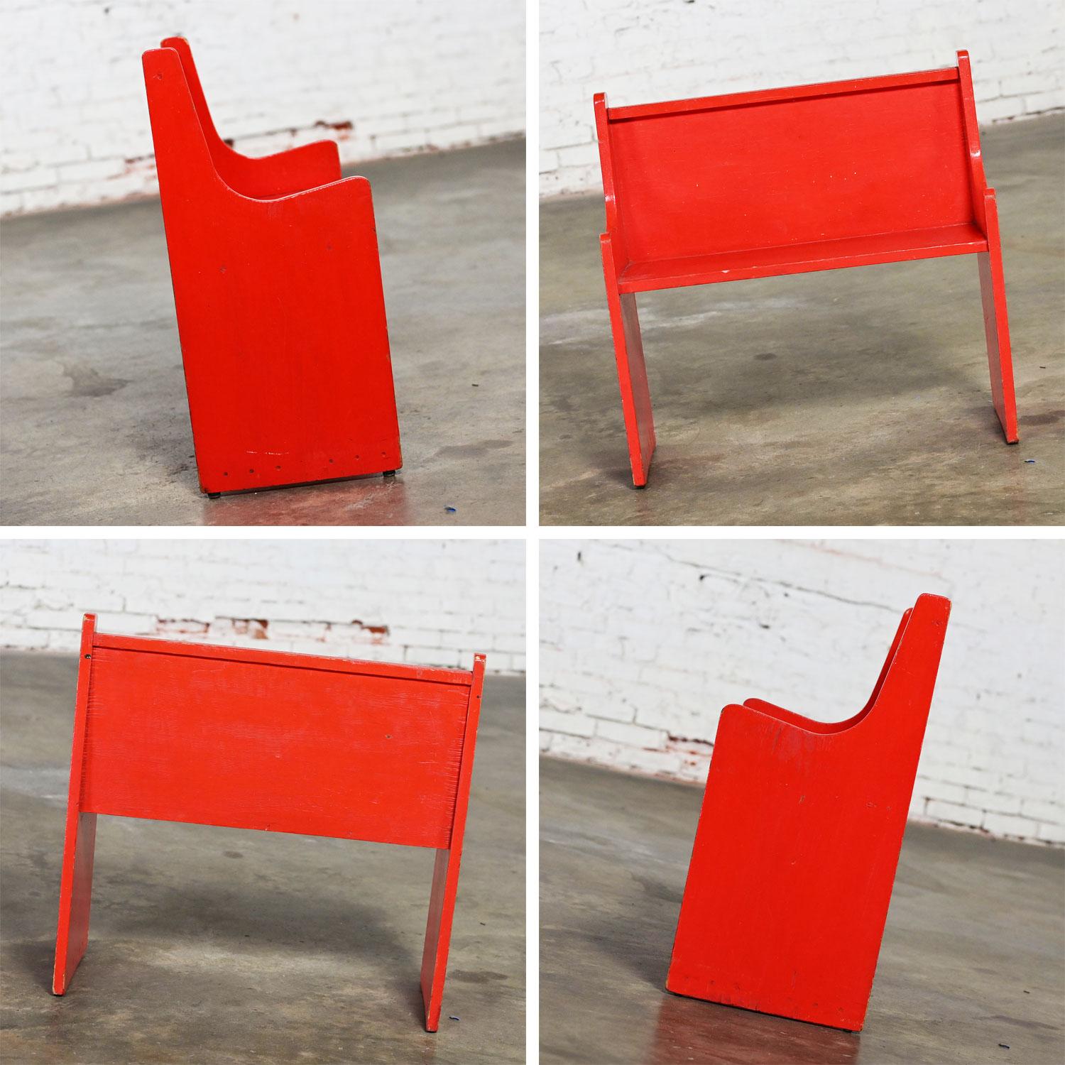 Rustic Red Children’s Hand Crafted Wood Diner Style Table & 2 Benches Set For Sale 15