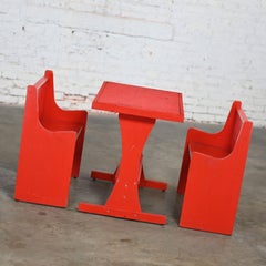 Rustic Red Children’s Hand Crafted Wood Diner Style Table & 2 Benches Set