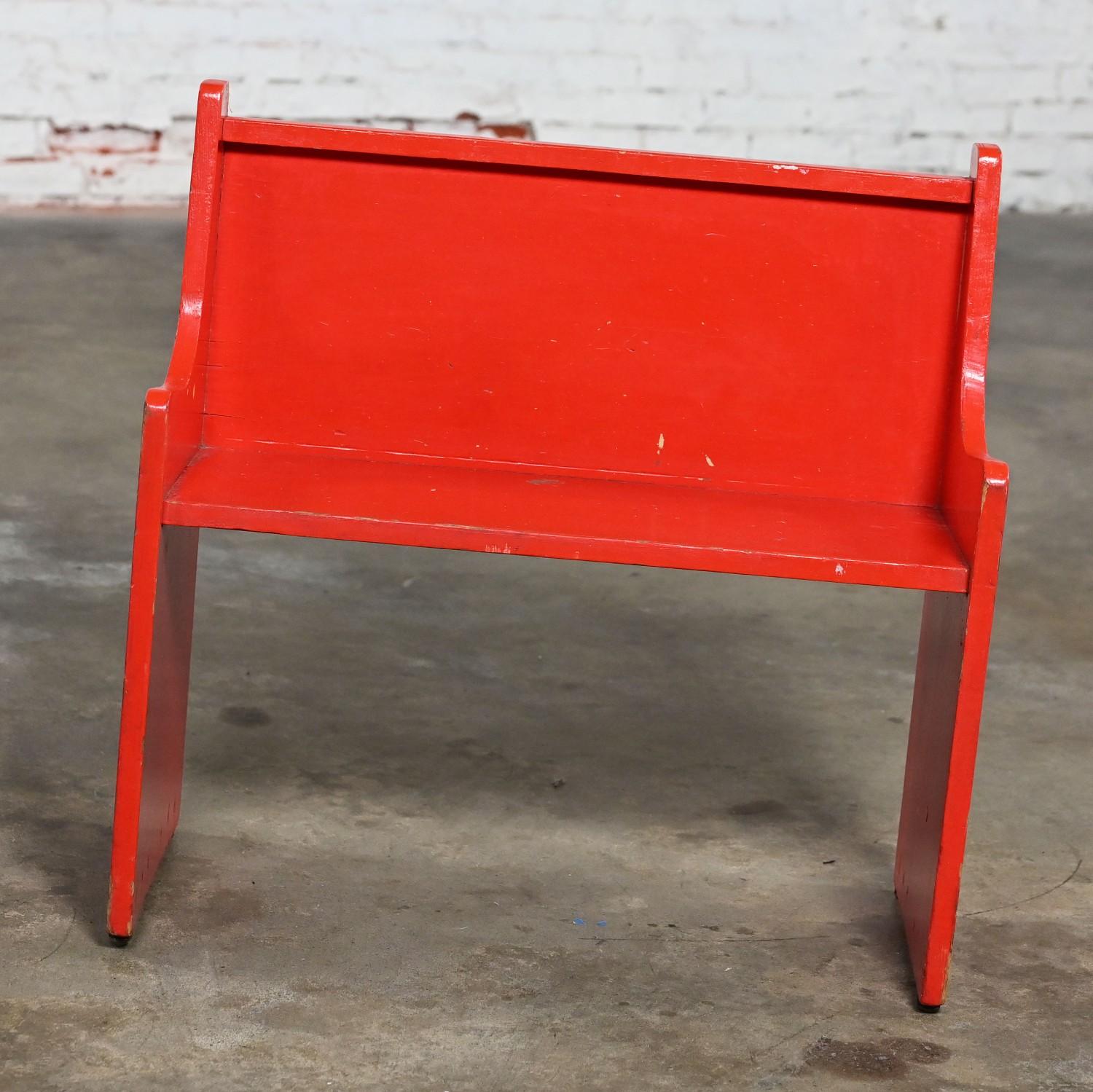 Rustic Red Children’s Hand Crafted Wood Diner Style Table & 2 Benches Set For Sale 4