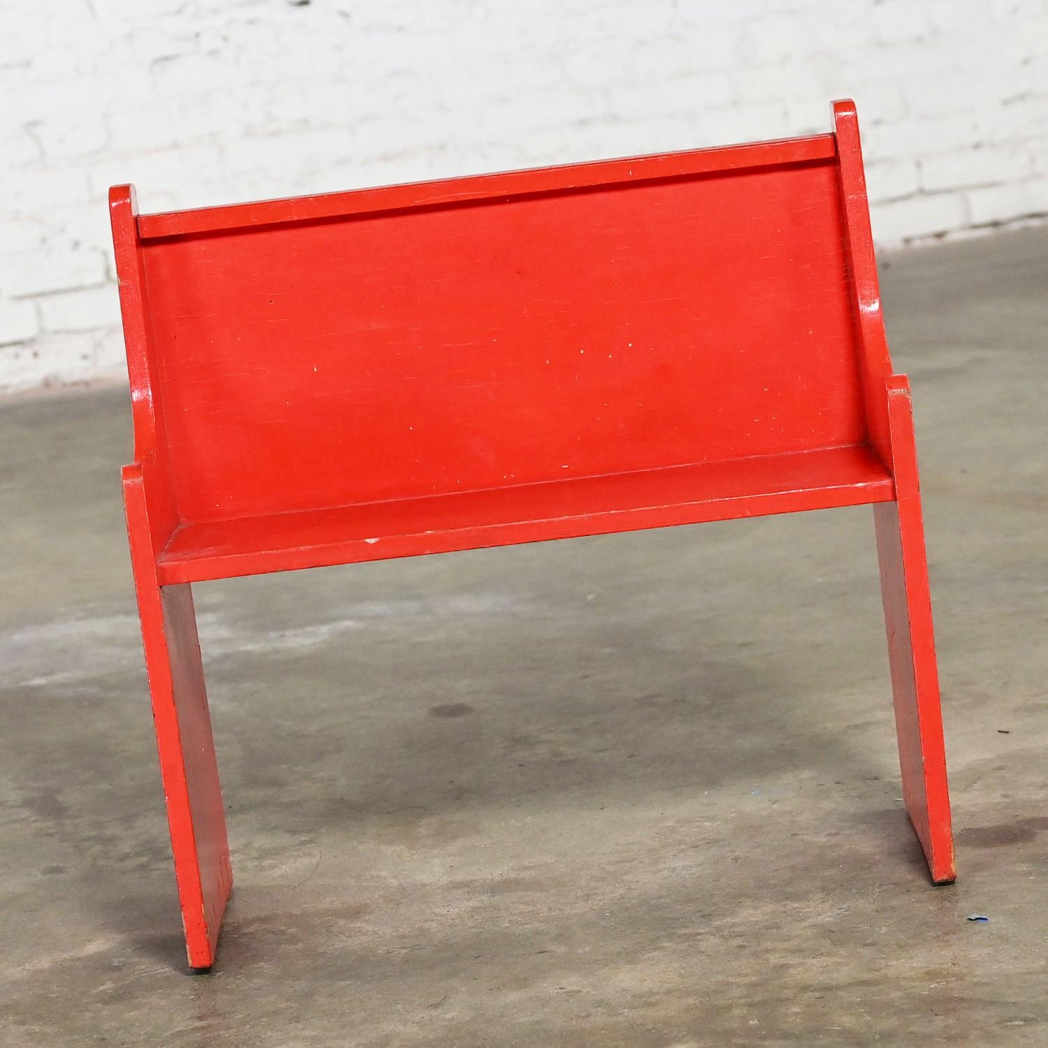 Rustic Red Children’s Hand Crafted Wood Diner Style Table & 2 Benches Set For Sale 5