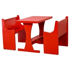 Rustic Red Children’s Hand Crafted Wood Diner Style Table & 2 Benches Set