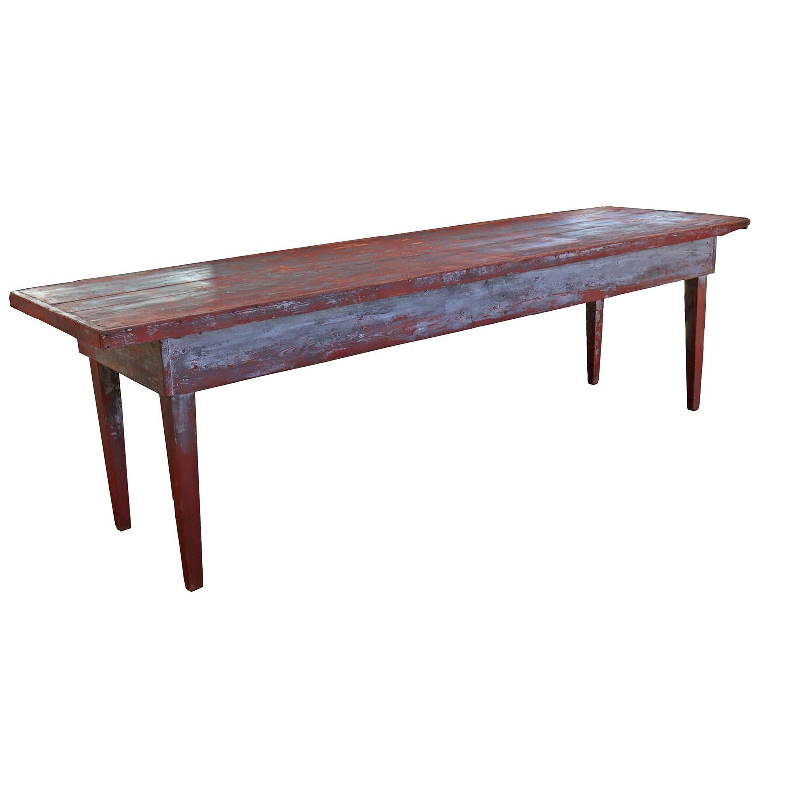 Primitive Rustic Red Farm Table For Sale