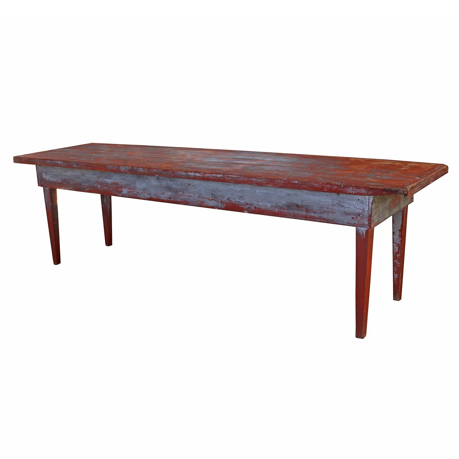 American Rustic Red Farm Table For Sale
