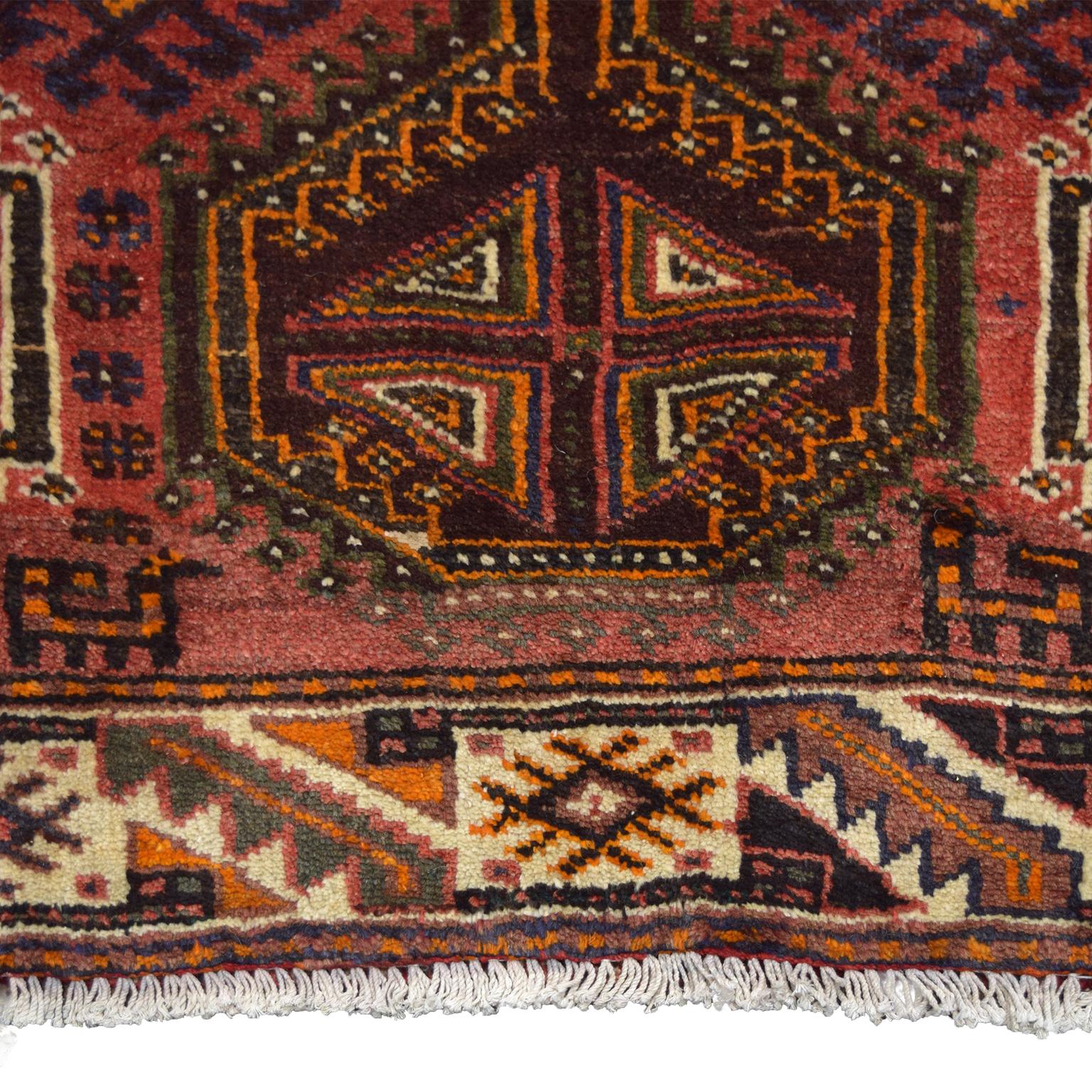 Mid-20th Century Vintage 1940s Persian Qashqai Tribal Rug, Pink, Red & Cream, 5x8