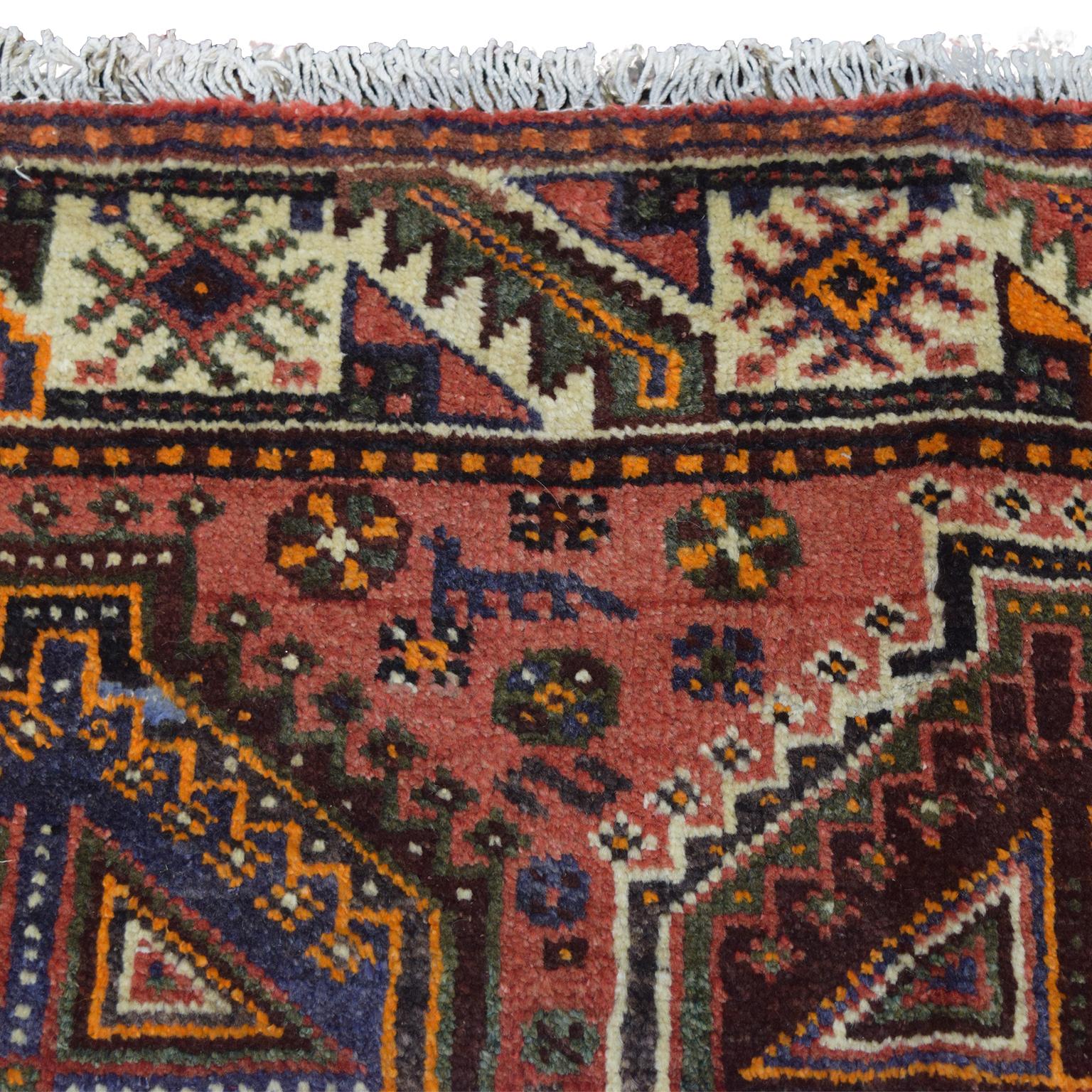 Vintage 1940s Persian Qashqai Tribal Rug, Pink, Red & Cream, 5x8 1