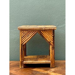 Rustic Reed and Wood Accent Table