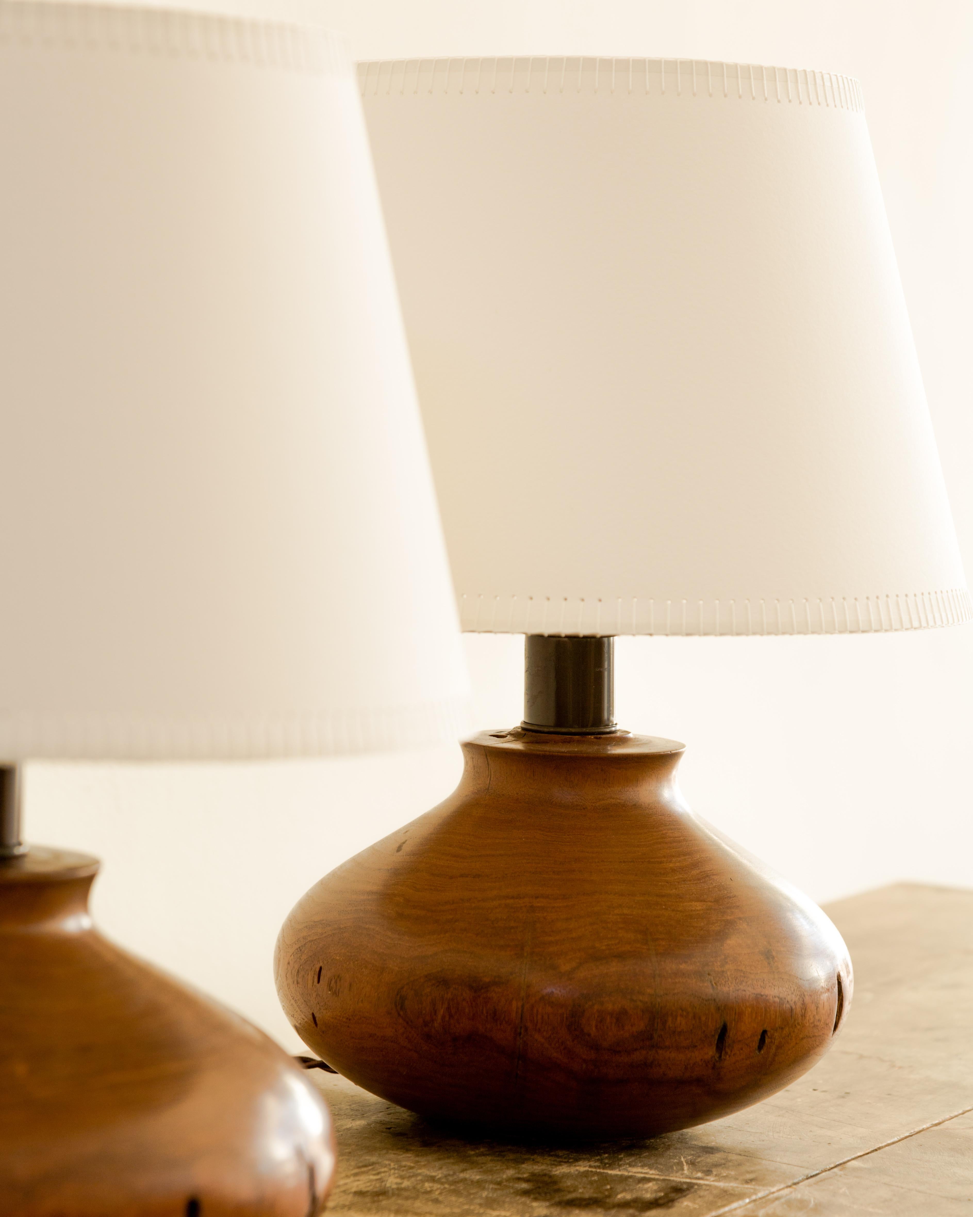Rustic + Refined Turned Mesquite Table Lamps In Good Condition In West Hollywood, CA
